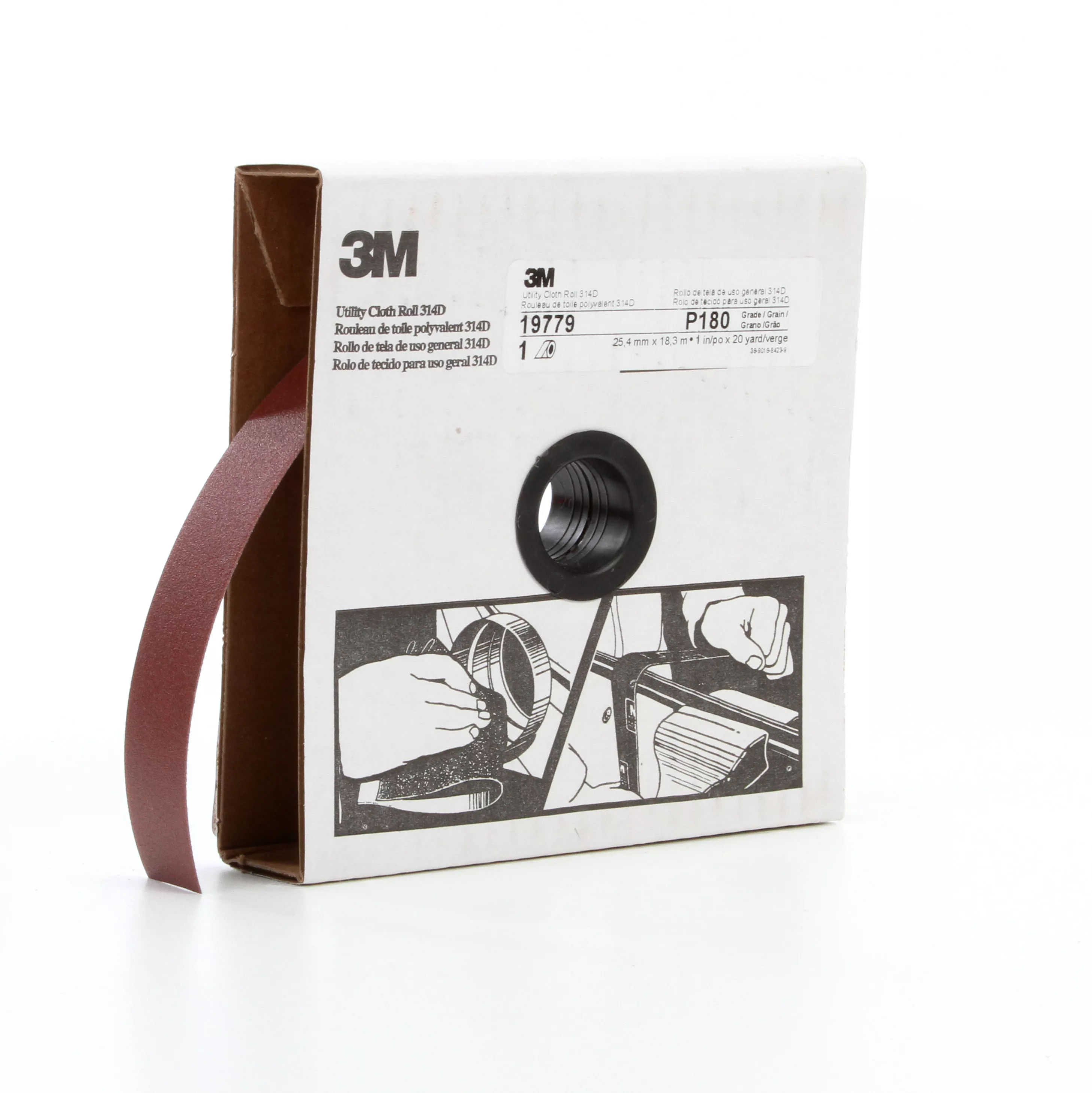 3M™ Utility Cloth Roll 314D, P180 J-weight, 1 in x 20 yd, 5 ea/Case