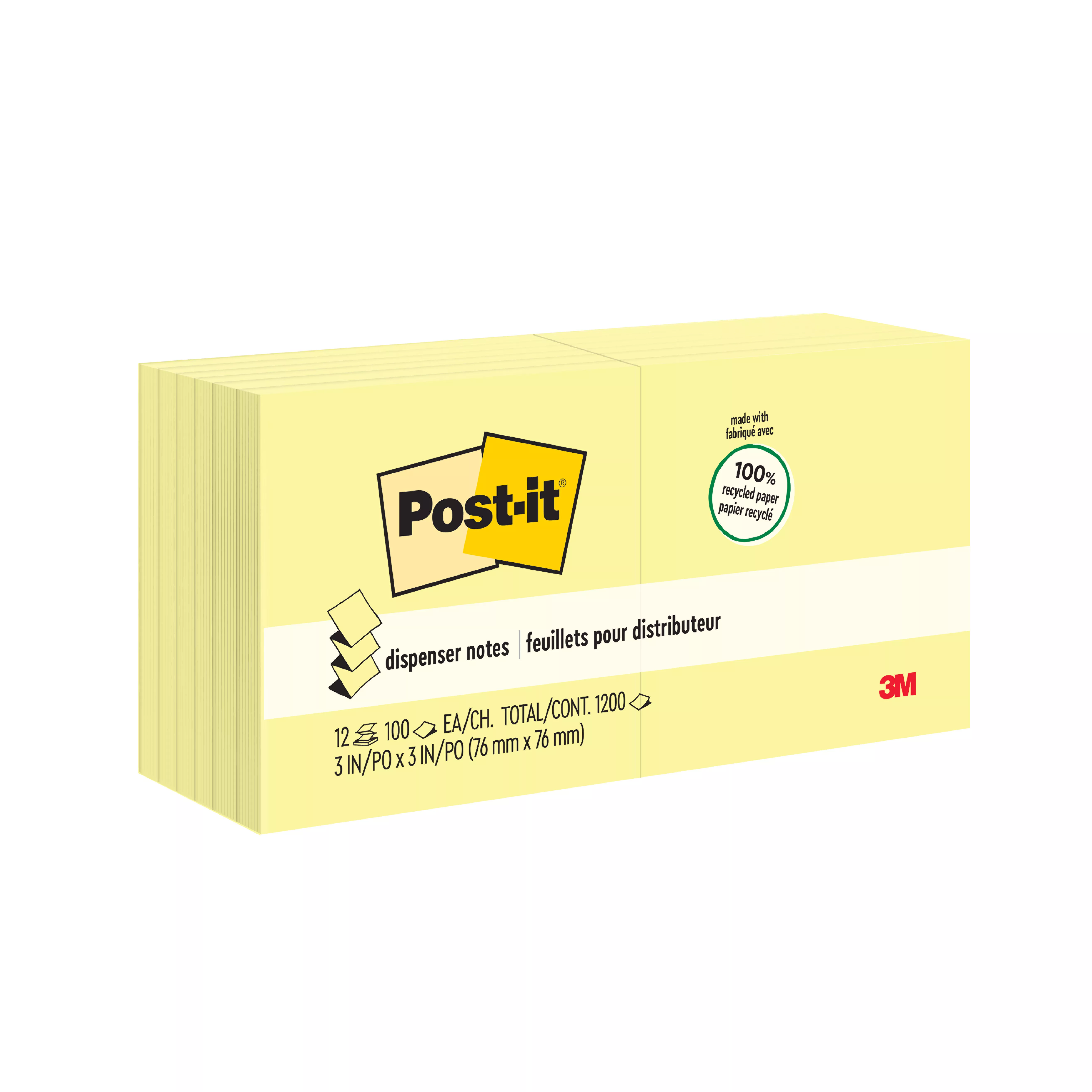 Post-it® Dispenser Pop-up Notes R330RP-12YW, 3 in x 3 in (76 mm x 76 mm), Canary Yellow