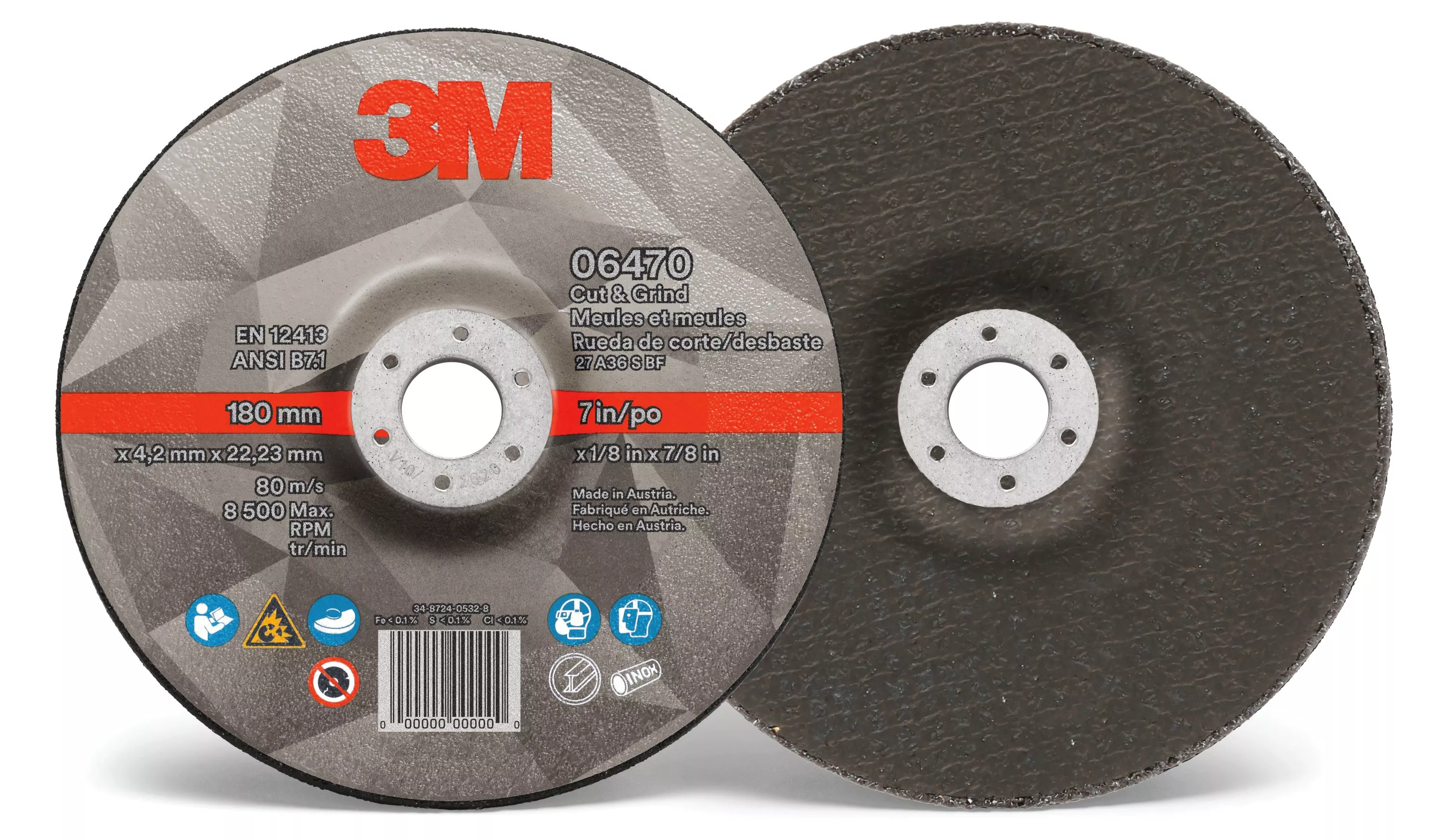 3M™ Cut & Grind Wheel, 06470, T27, 7 in x 1/8 in x 7/8 in, 10/Carton, 20
ea/Case