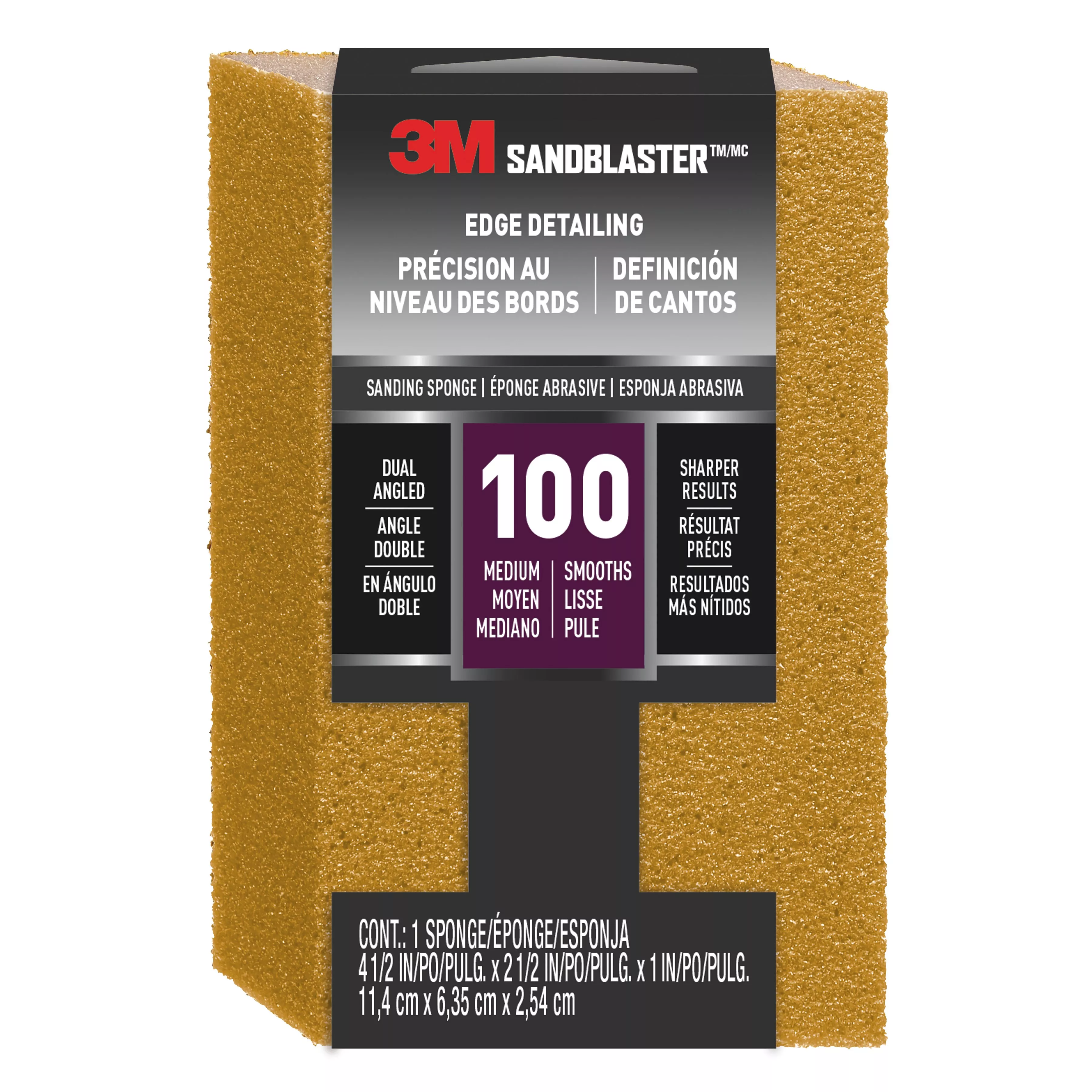 3M™ SandBlaster™ EDGE DETAILING Sanding Sponge, 9560 ,100 grit, 4 1/2 in
x 2 1/2 x 1 in, 1/pk
