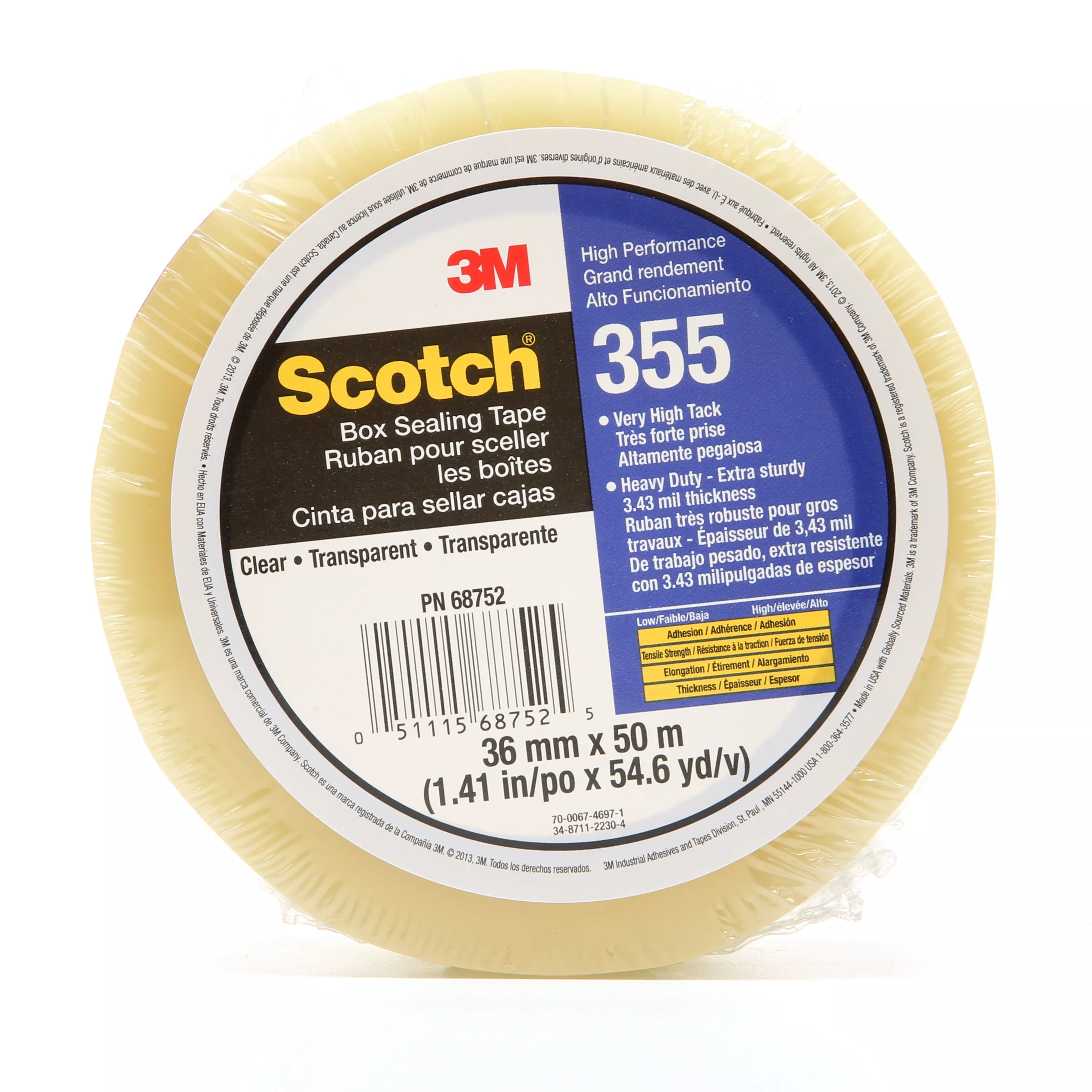 Scotch® Box Sealing Tape 355, Clear, 36mm x 50m, 48/Case, Individually
Wrapped Conveniently Packaged