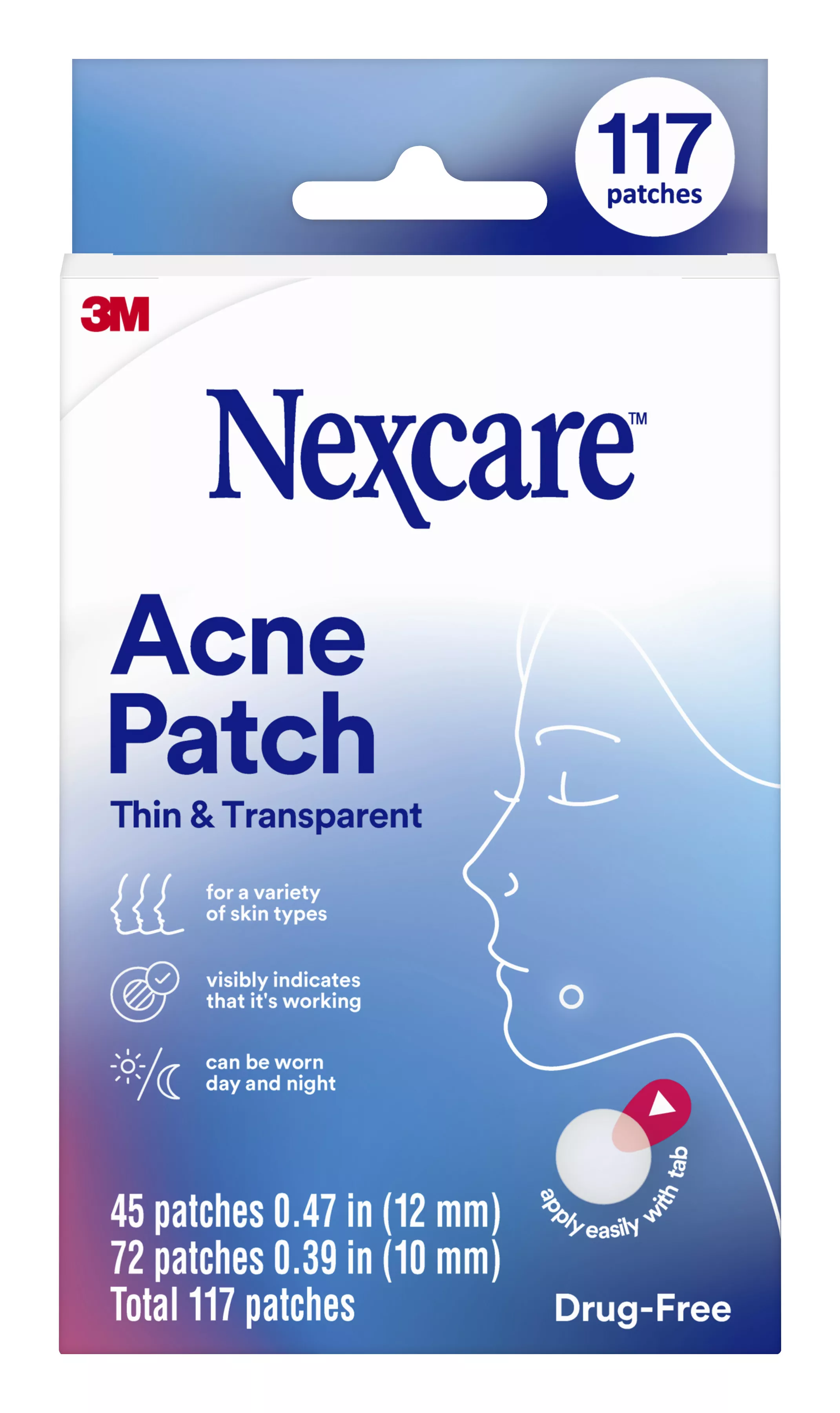 Nexcare™ Thin and Transparent Acne Patch BA-117, 3x15x12mm+3x24x10mm, 30 Pack/Case