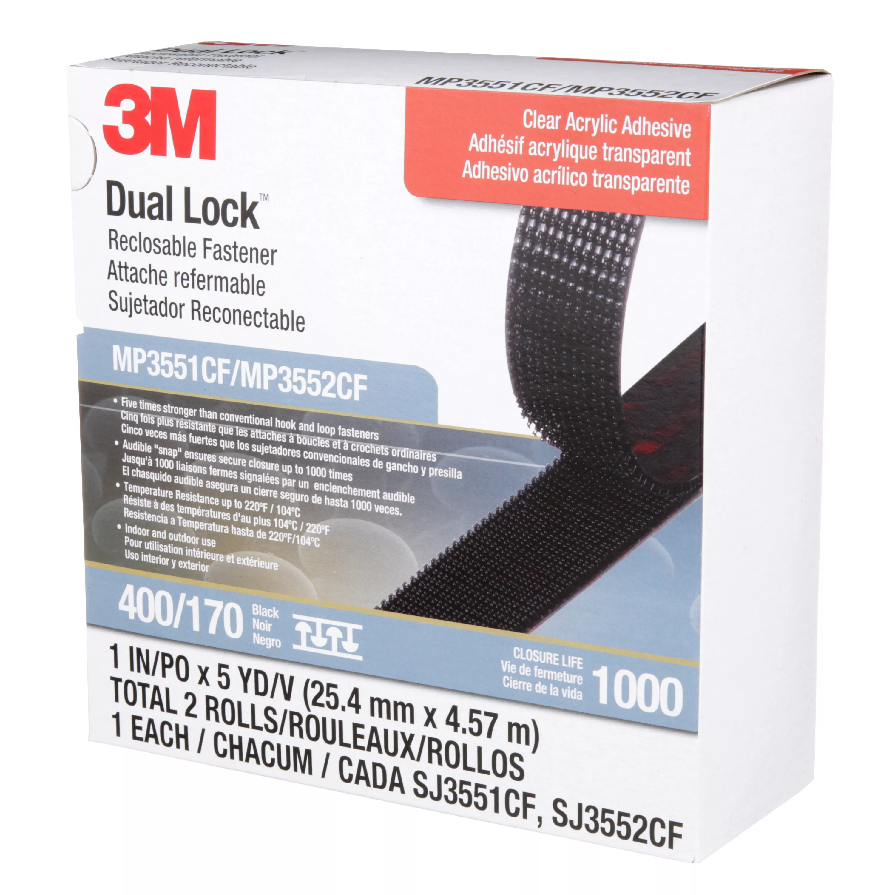 Product Number  | 3M™ Dual Lock™ Reclosable Fastener MP3551CF/MP3552CF