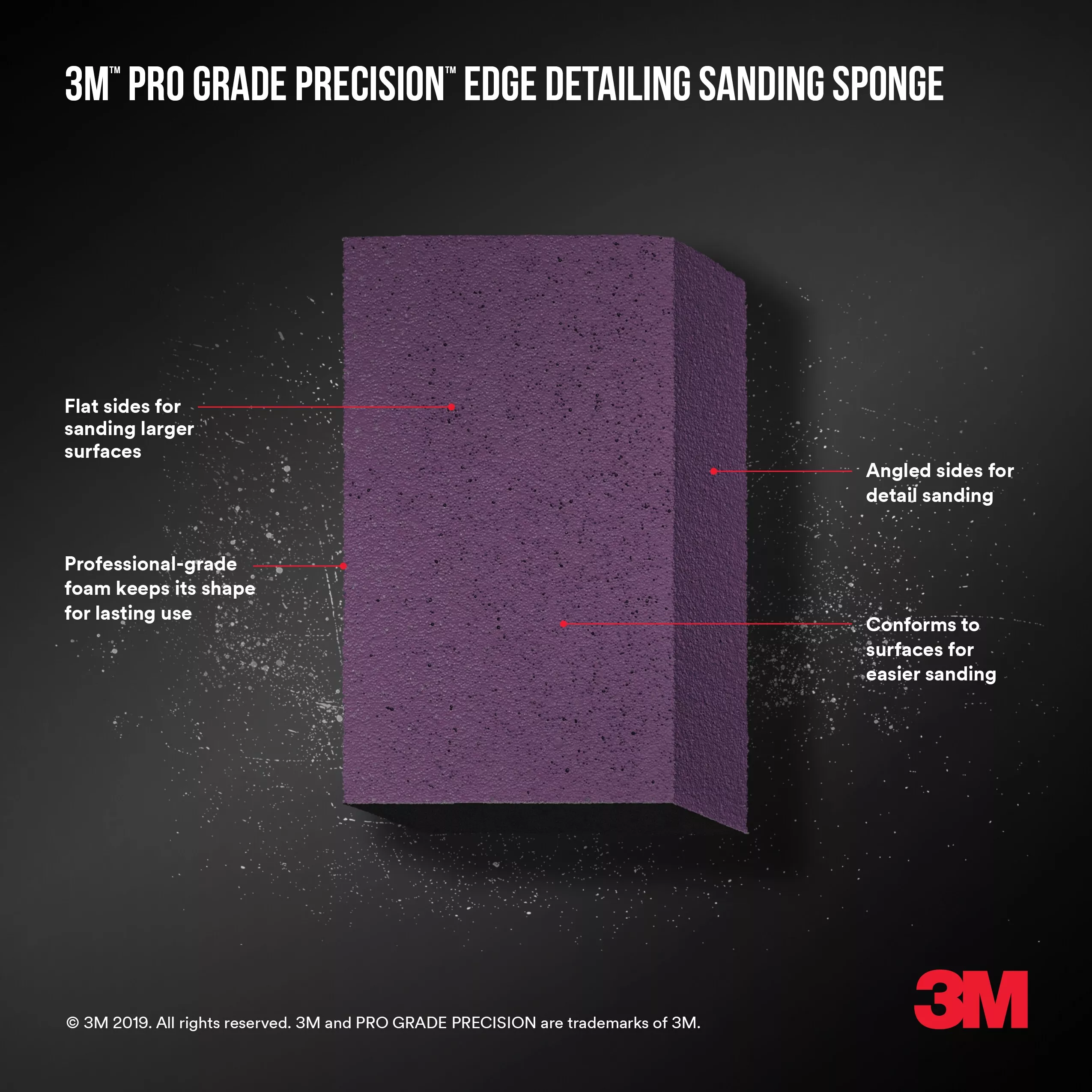 Product Number 24302TRIP-XFDA | 3M™ Pro Grade Precision™ Edge Detailing Dual Angle Sanding Sponge