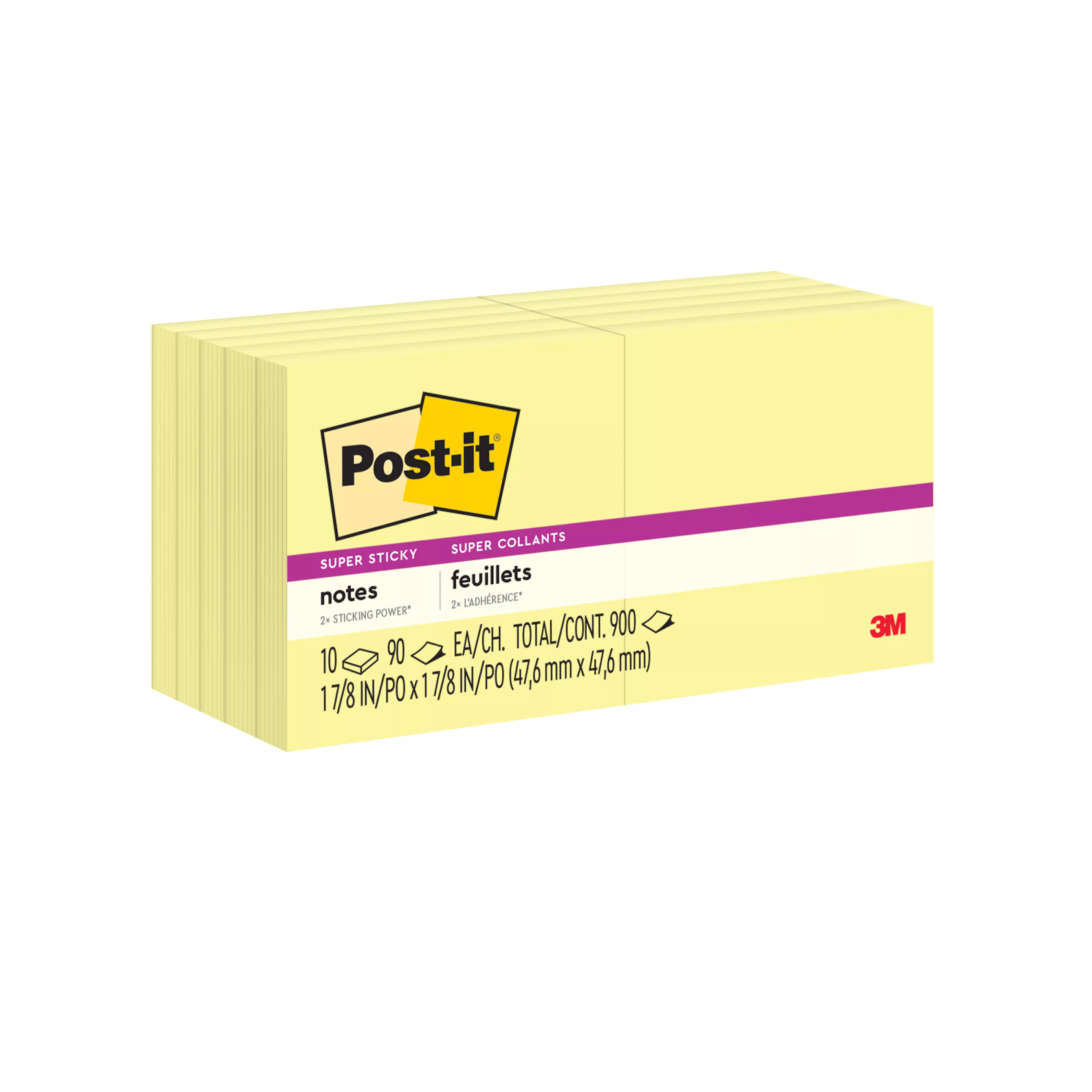 Post-it® Super Sticky Notes 622-10SSCY, 1 7/8 in x 1 7/8 in (47.6 mm x 47.6 mm)