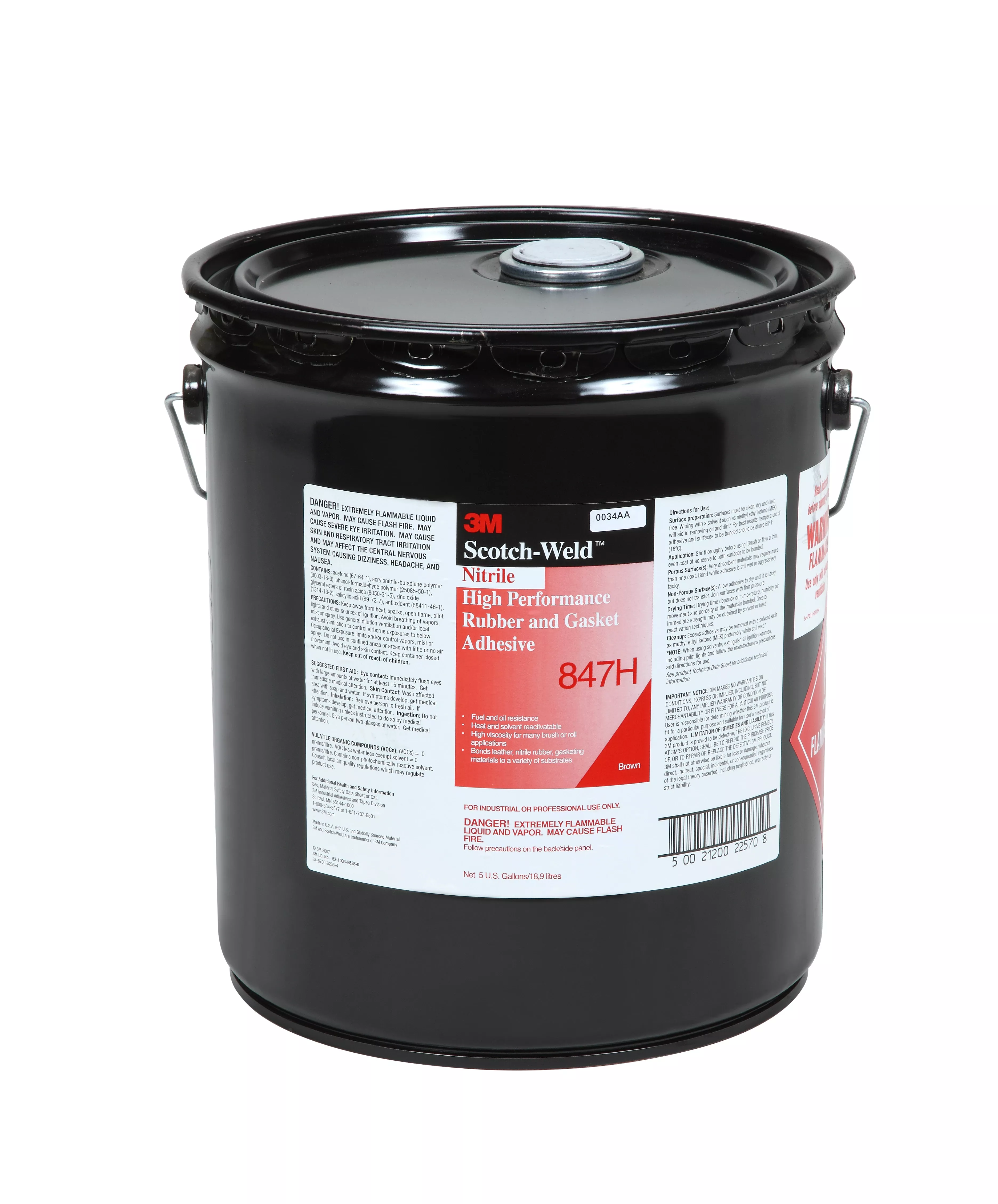 3M™ Nitrile High Performance Rubber and Gasket Adhesive 847H, Brown, 5
Gallon (Pail), Drum