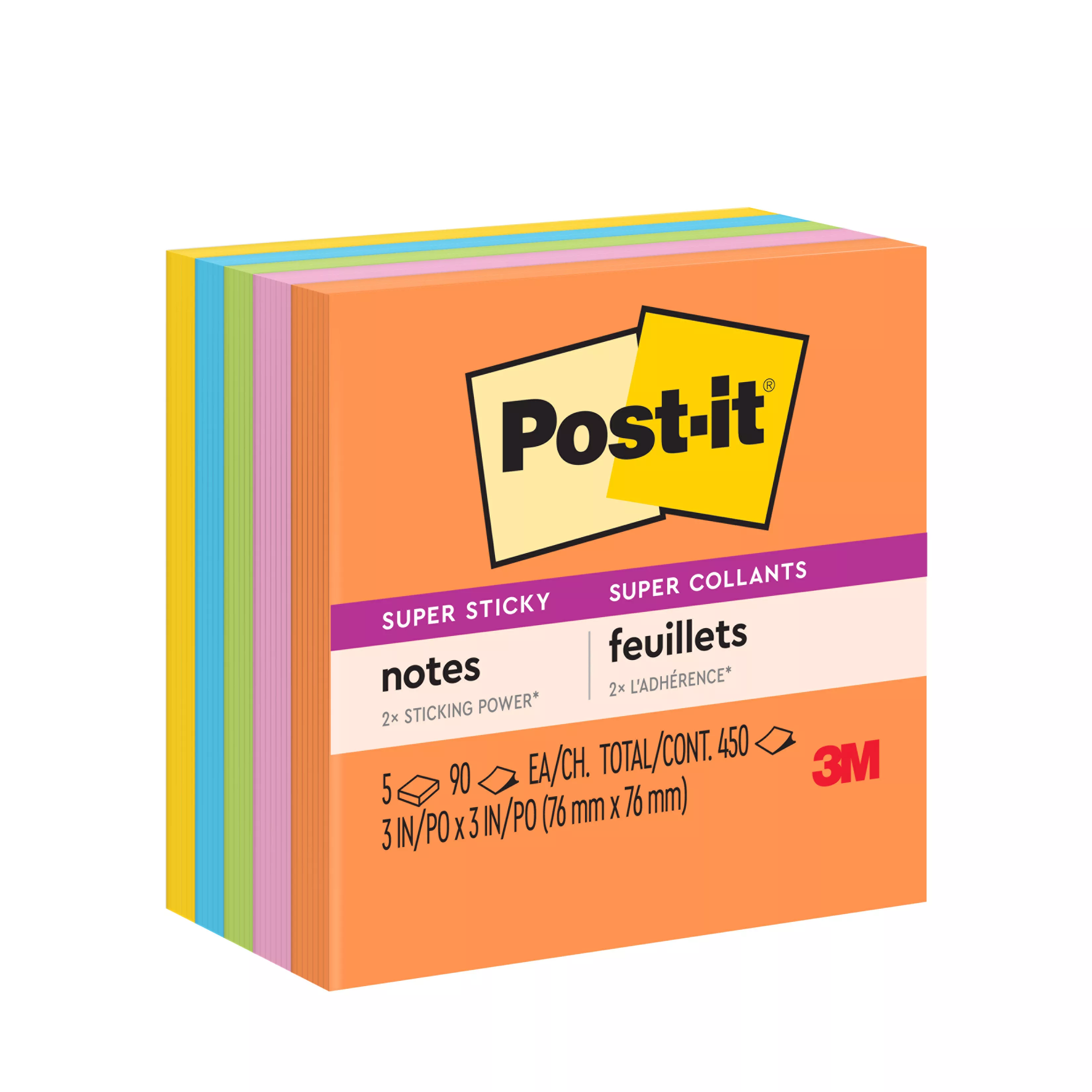 Post-it® Super Sticky Notes 654-5SSUC, 3 in x 3 in (76 mm x 76 mm), Energy Boost Collection