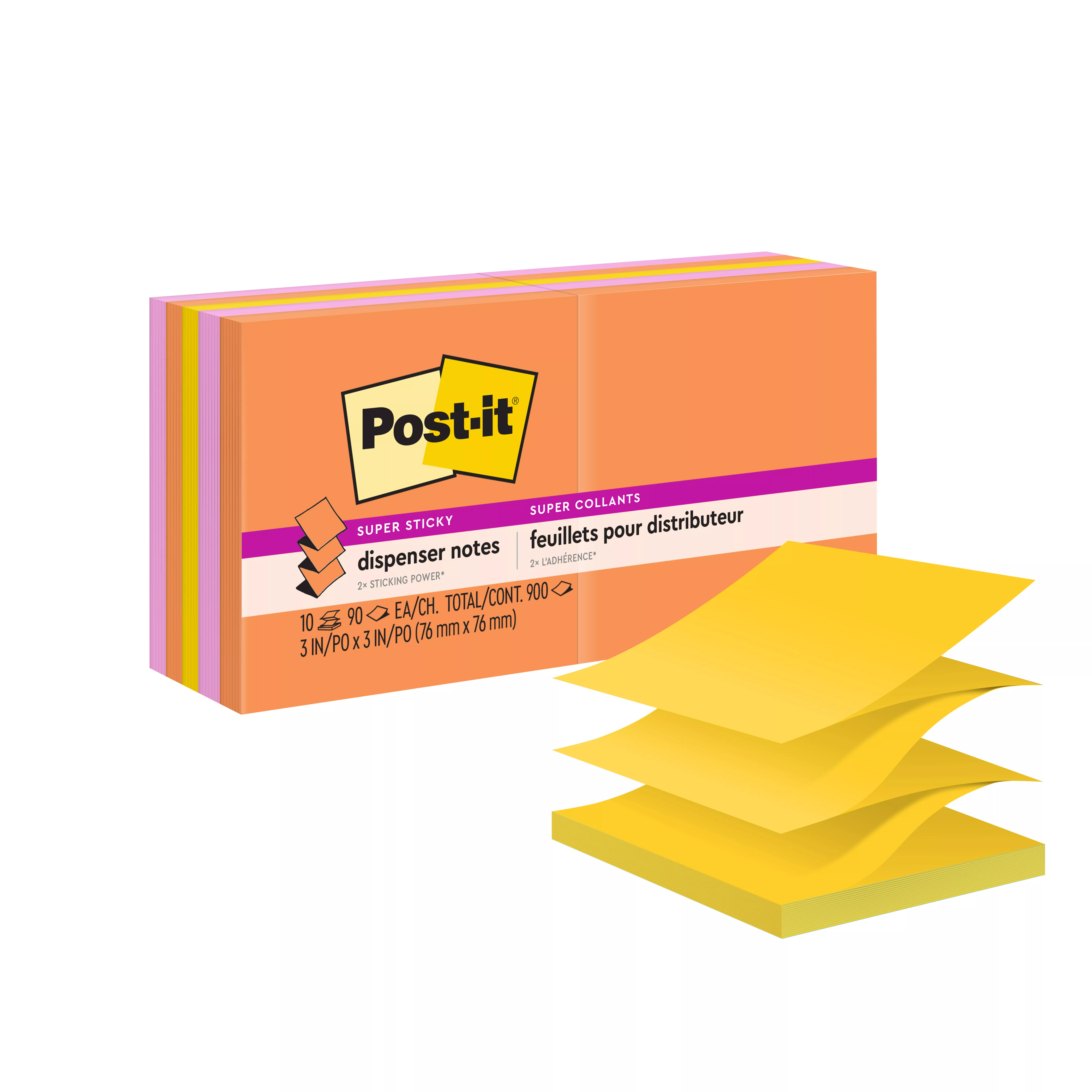 Post-it® Super Sticky Dispenser Pop-up Notes R330-10SSAU, 3 in x 3 in (76 mm x 76 mm), 10 pads, 90 sheets/pad