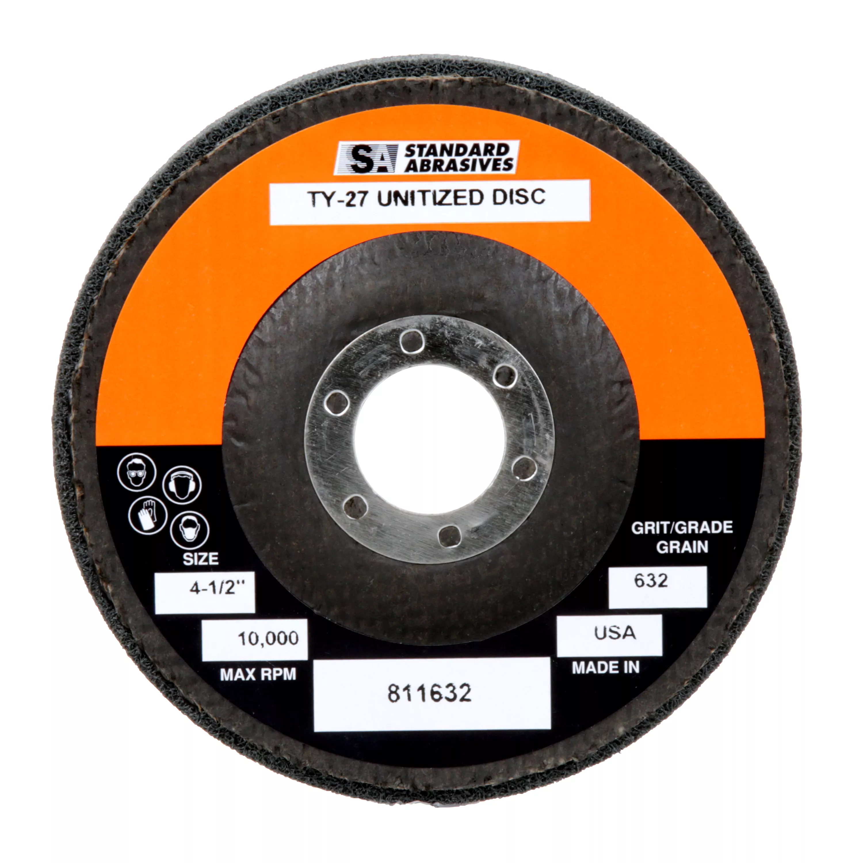 Standard Abrasives™ Type 27 Unitized Wheel, 811632, 632, Type 27, 4-1/2 in x 1/2 in x 7/8 in, Nylon, 5/Carton, 50 ea/Case