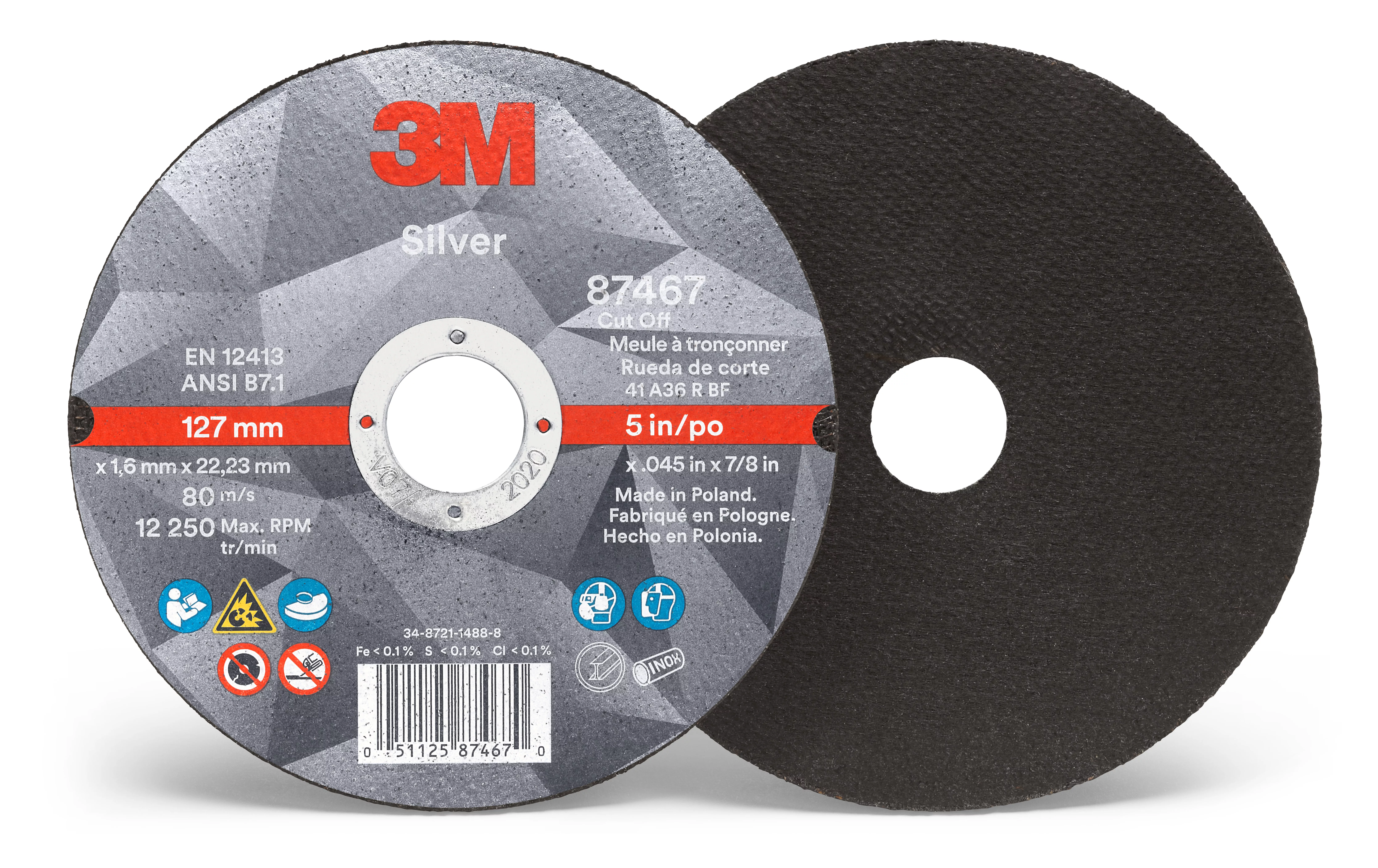 3M™ Silver Cut-Off Wheel, 87467, T1, 5 in x .045 in x 7/8 in, 50 ea/Case