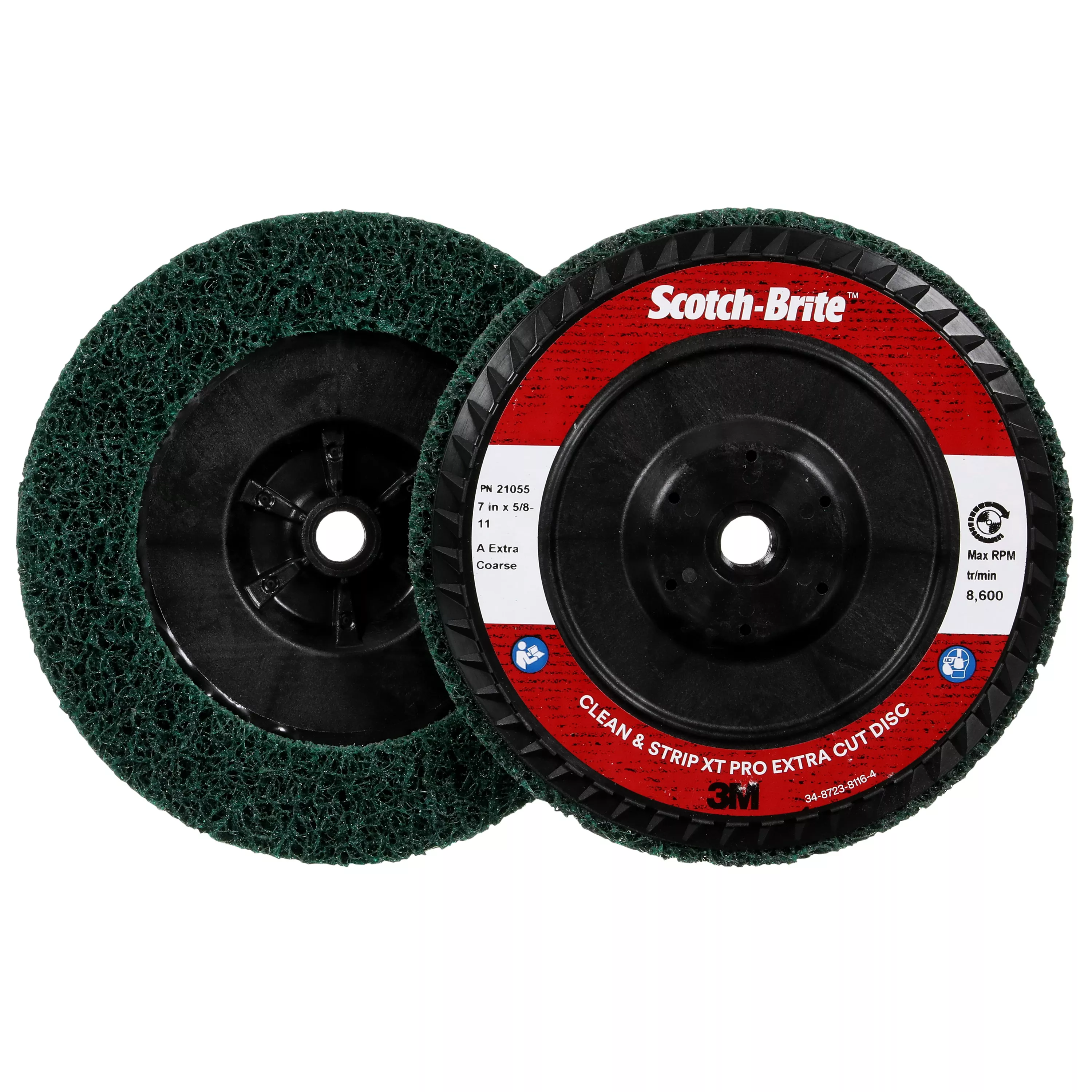 Scotch-Brite™ Clean and Strip XT Pro Extra Cut Disc, XC-DC, A/O Extra
Coarse, Green, 7 in x 5/8 in-11, Type 27, 5 ea/Case