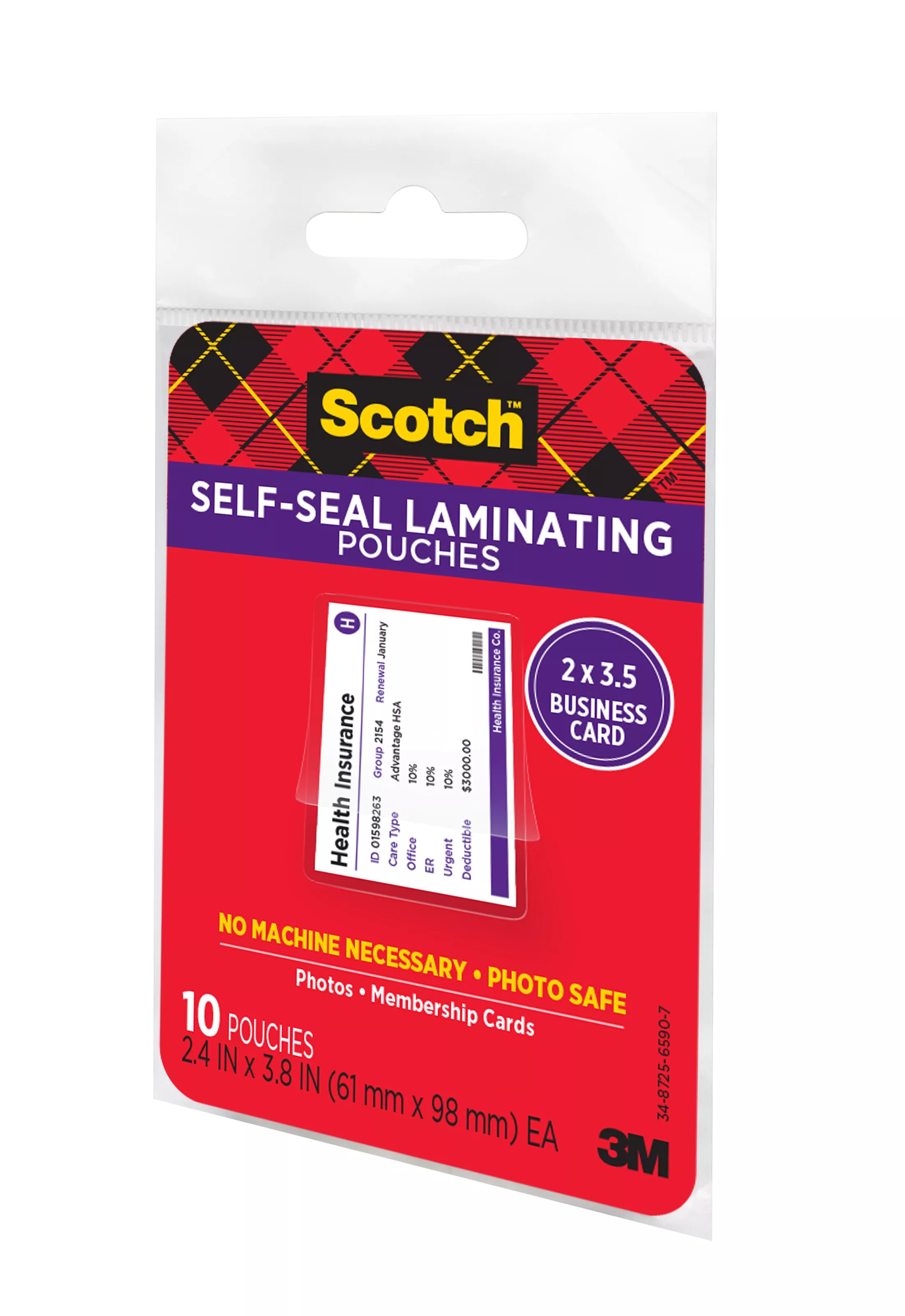 SKU 7000122971 | Scotch™ Self-Sealing Laminating Pouches LS851G Business Card size