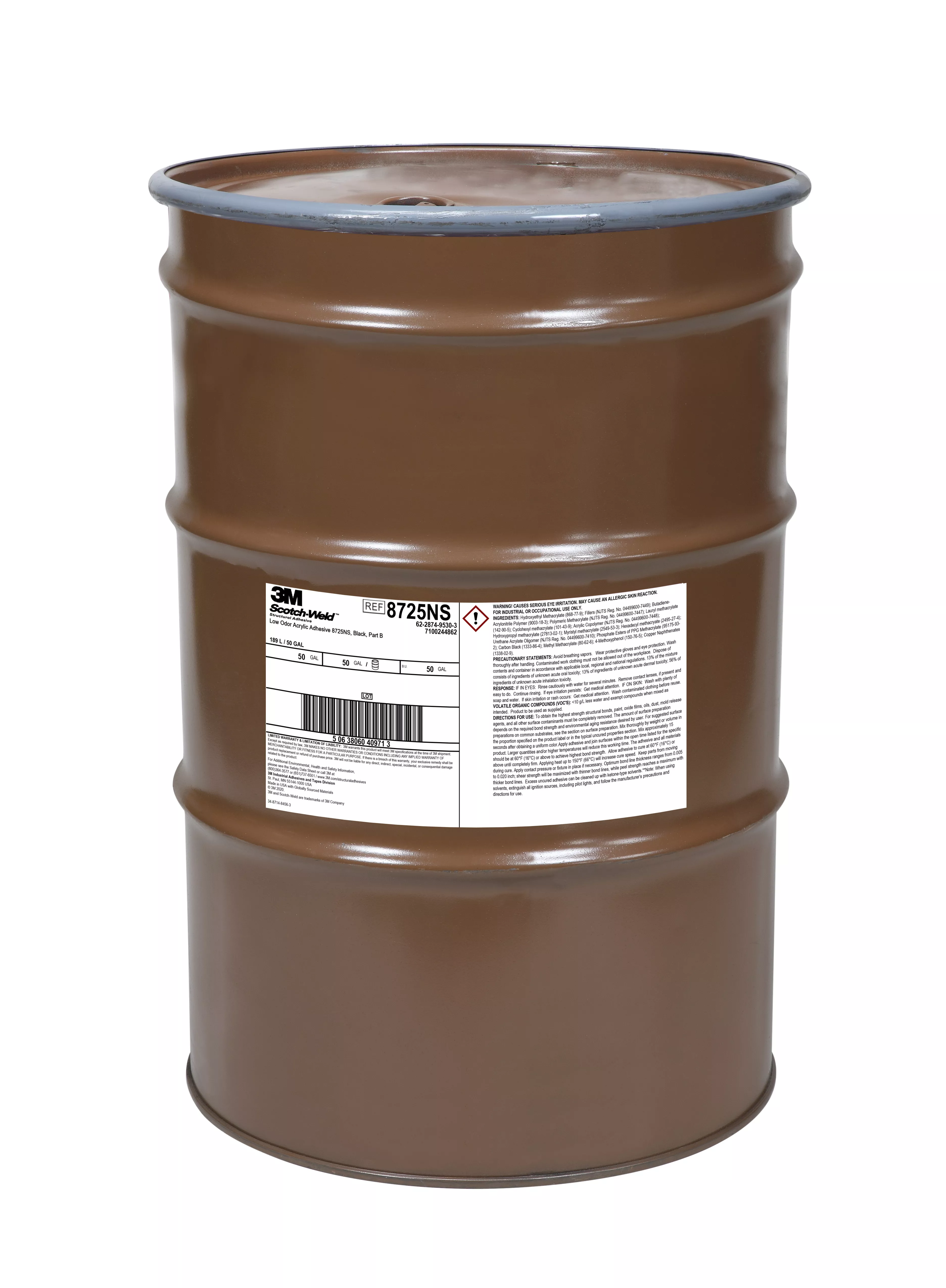 3M™ Scotch-Weld™ Low Odor Acrylic Adhesive 8725NS, Black, Part B, 55
Gallon (50 Gallon Net), Drum