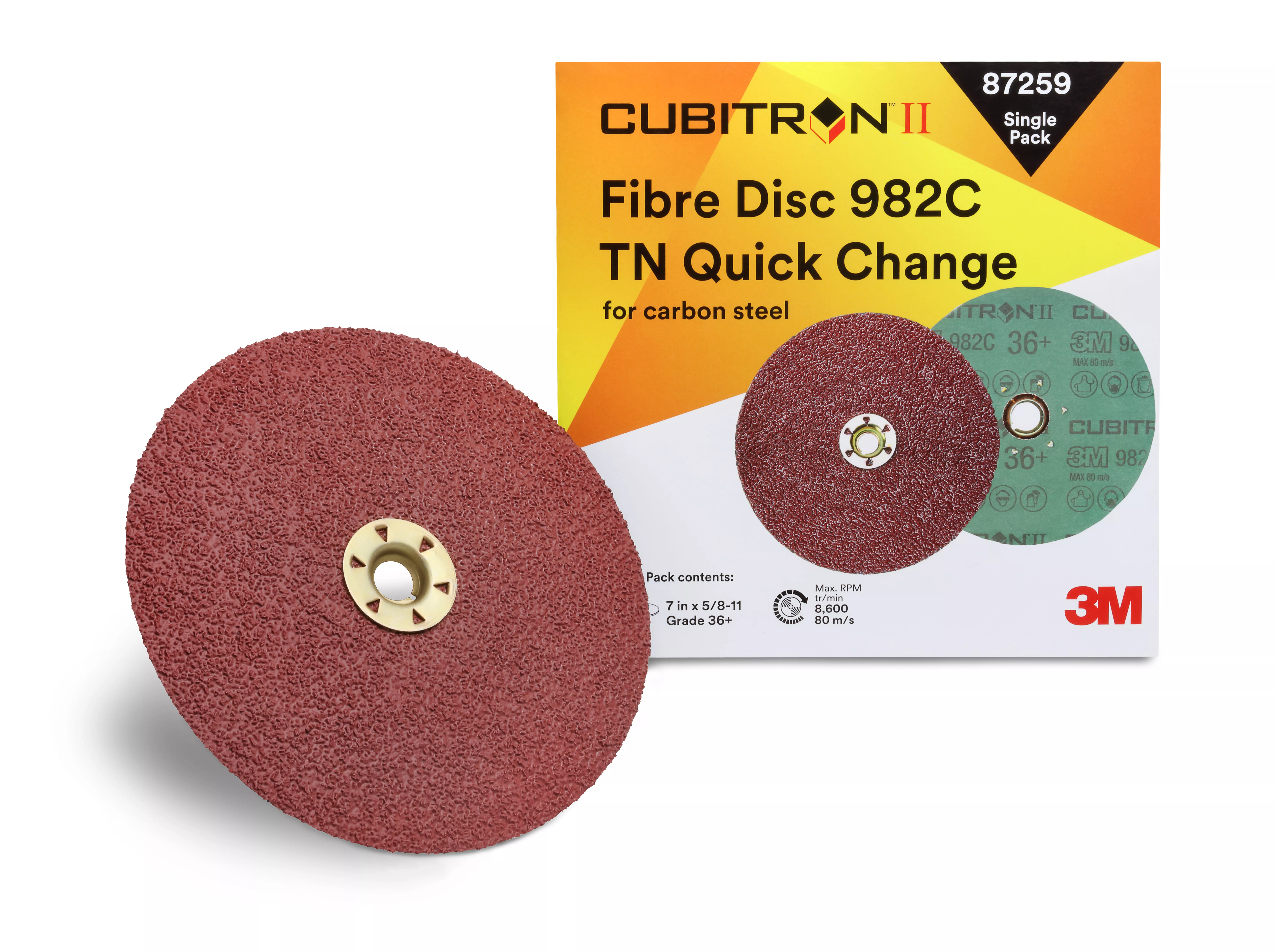 3M™ Cubitron™ II Fibre Disc 982C, 36+, TN Quick Change, 7 in, Die
TN700BB, Trial Pack, 10 ea/Case