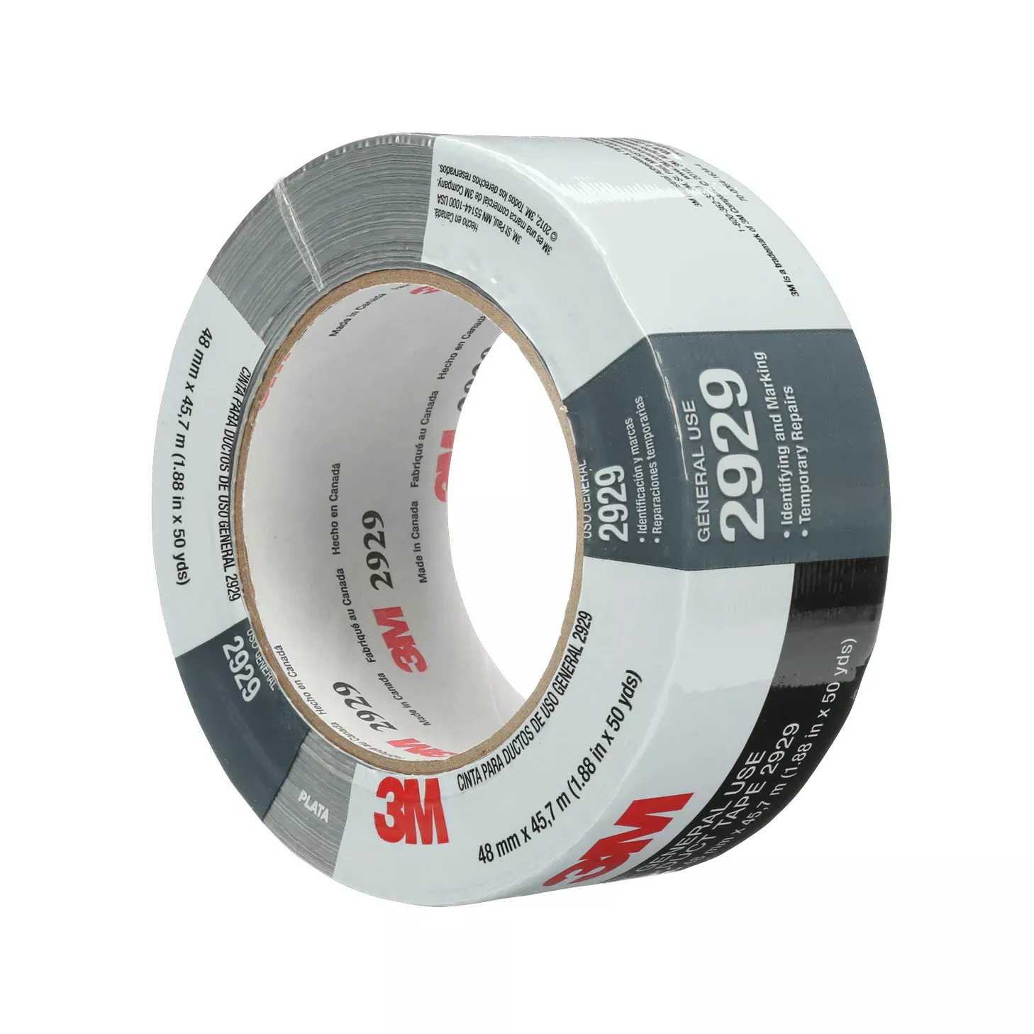 3M™ General Use Duct Tape 2929, Silver, 1.88 in x 50 yd, 5.5 mil, 24
Roll/Case, Individually Wrapped Conveniently Packaged