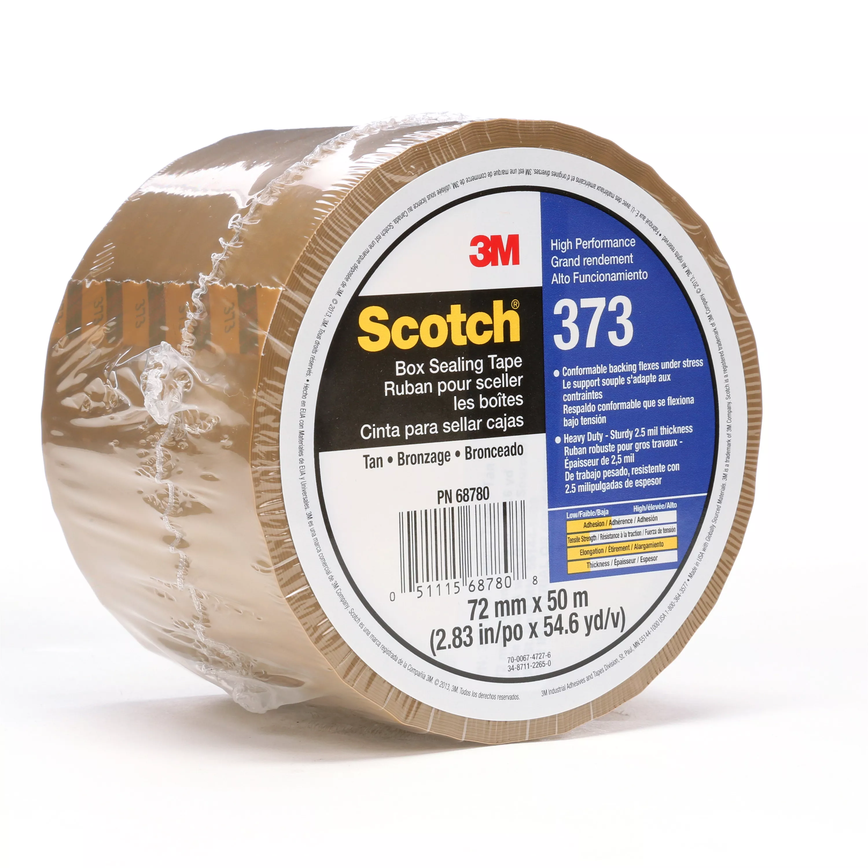 Scotch® Box Sealing Tape 373, Tan, 72 mm x 50 m, 24/Case, Individually
Wrapped Conveniently Packaged
