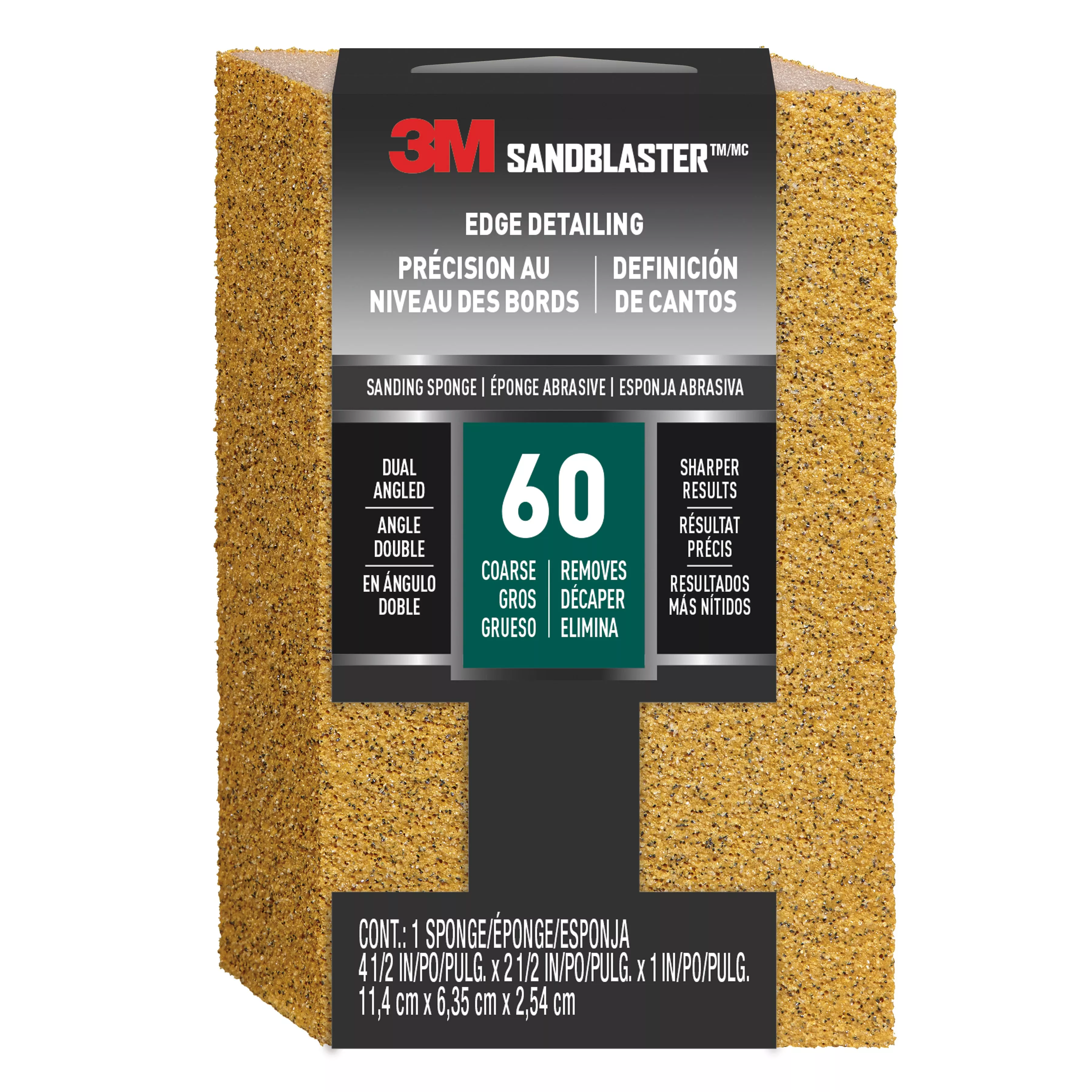 3M™ SandBlaster™ Edge Detailing Sanding Sponge 9558, 60 grit, 4 1/2 in x 2 1/2 x 1 in, 1/pk
