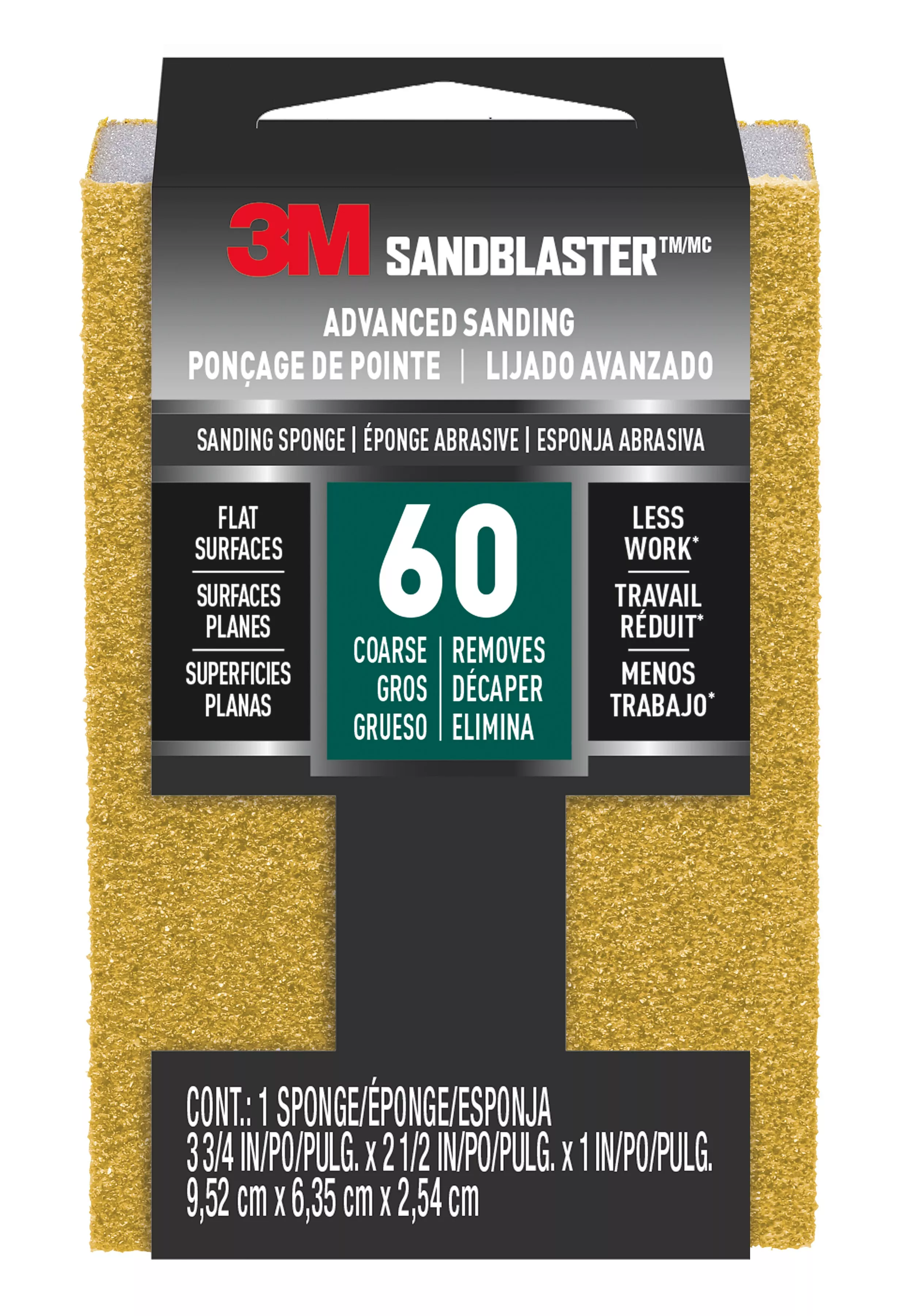 3M™ SandBlaster™ Advanced Sanding Sanding Sponge 20909-60, 60 grit, 3 3/4 in x 2 1/2 x 1 in, 1/pk