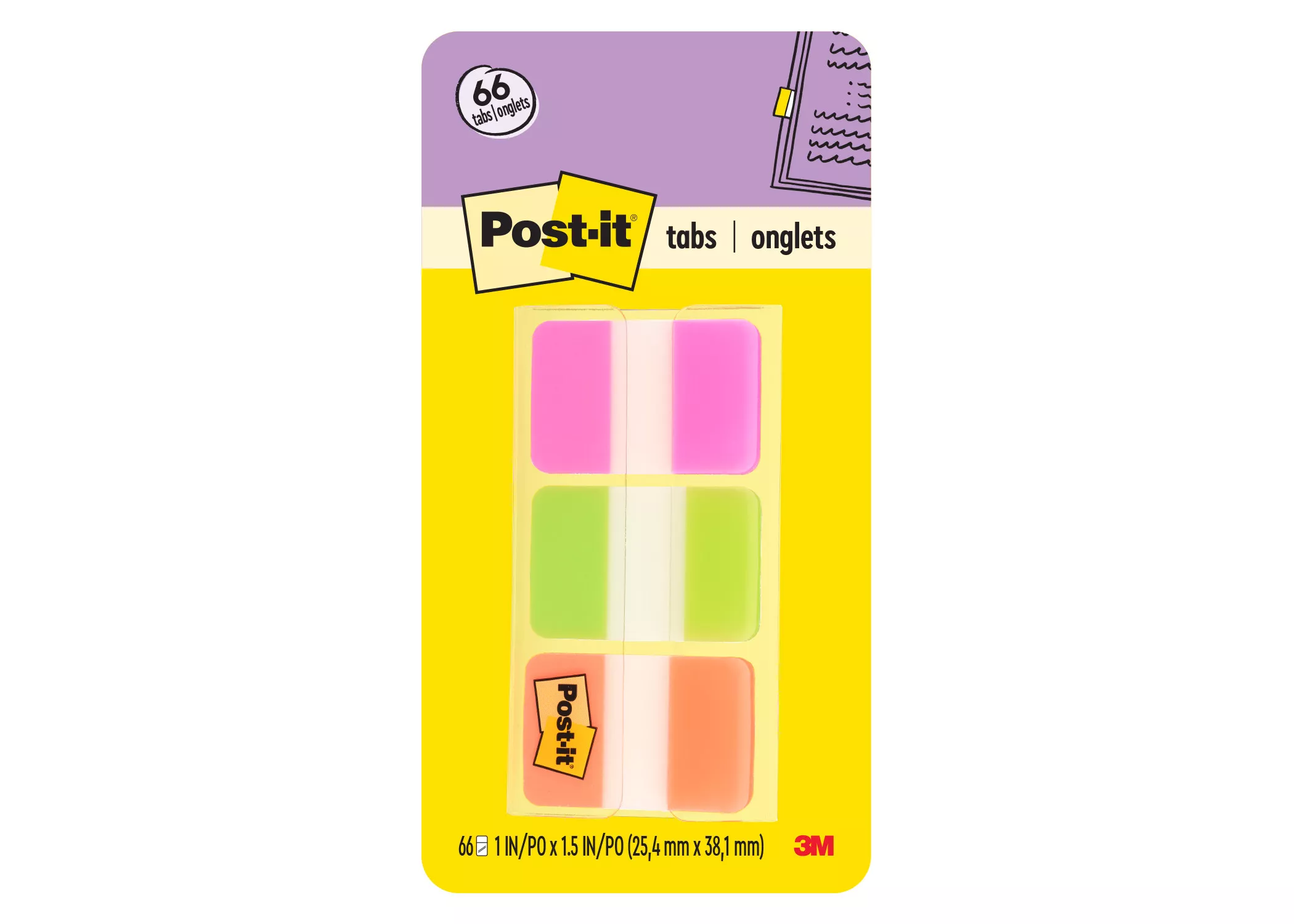Post-it® Durable Tabs 686-PGO, 1 in. x 1.5 in, 24 Each/Case