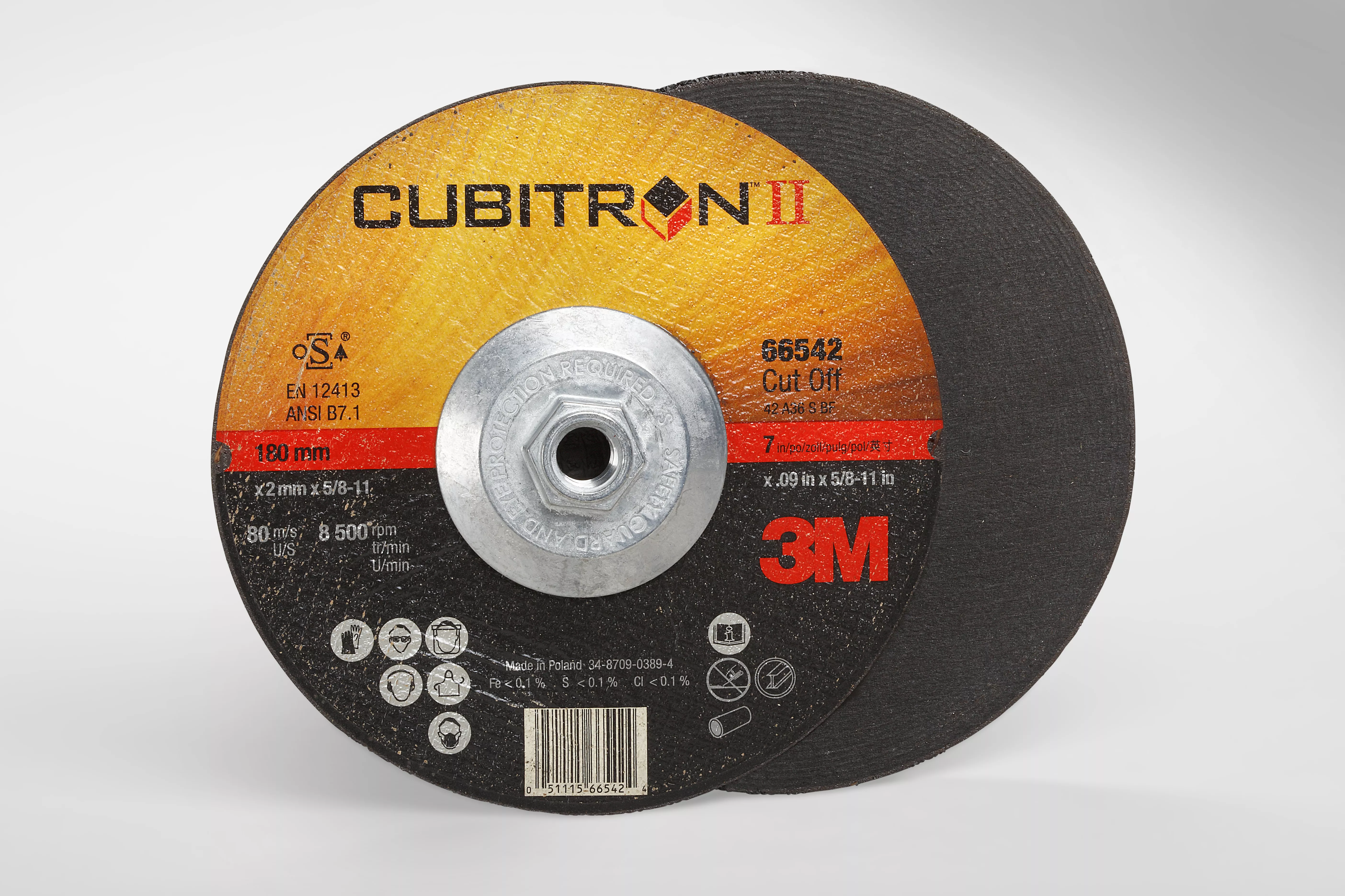 3M™ Cubitron™ II Cut-Off Wheel, 66542, T27 Quick Change, 7 in x .09 in x
5/8 in-11 in, 25/Carton, 50 ea/Case