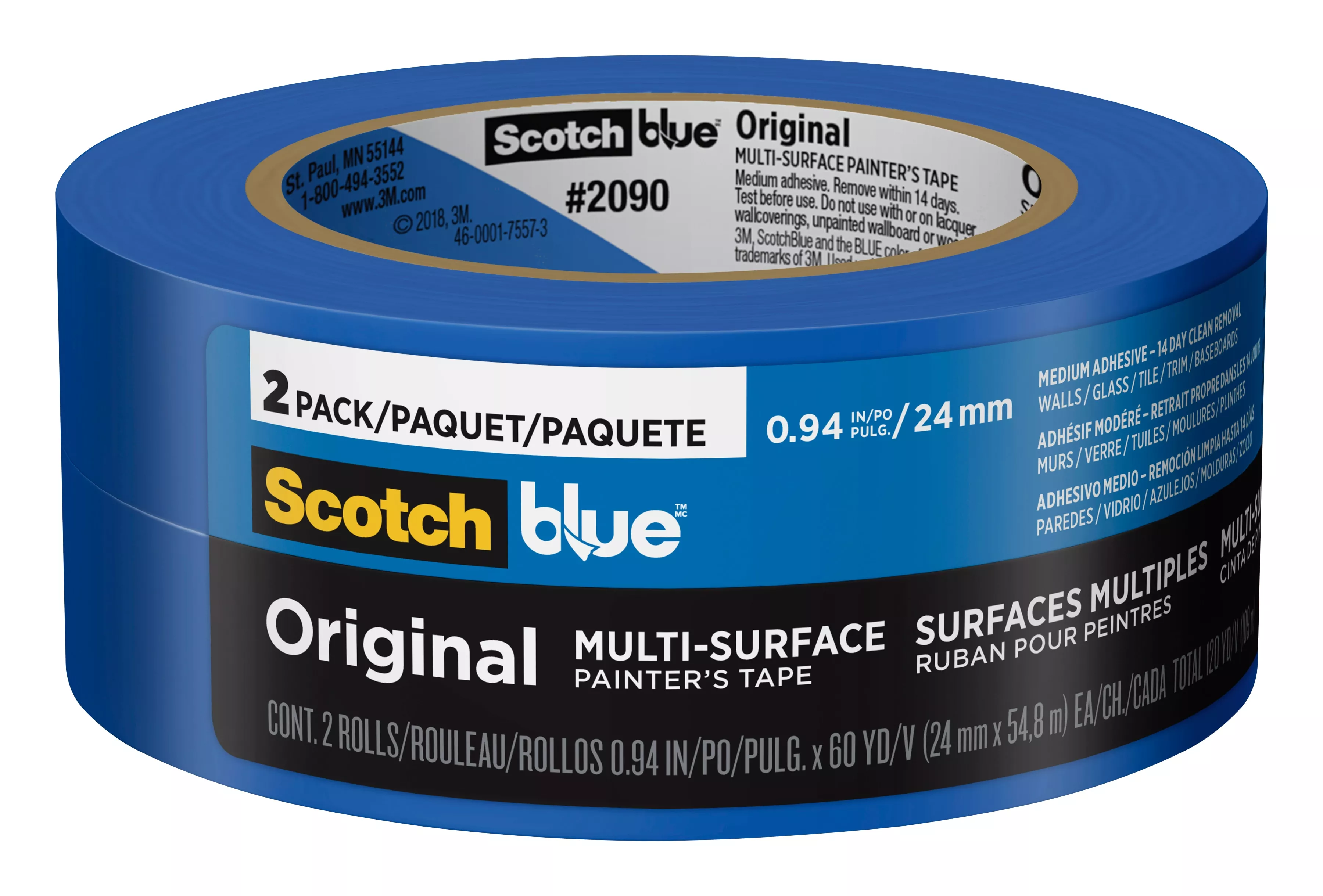 ScotchBlue™ Original Painter's Tape 2090-24CC2, 0.94 in x 60 yd (24mm x
54,8m), 2rolls /pack