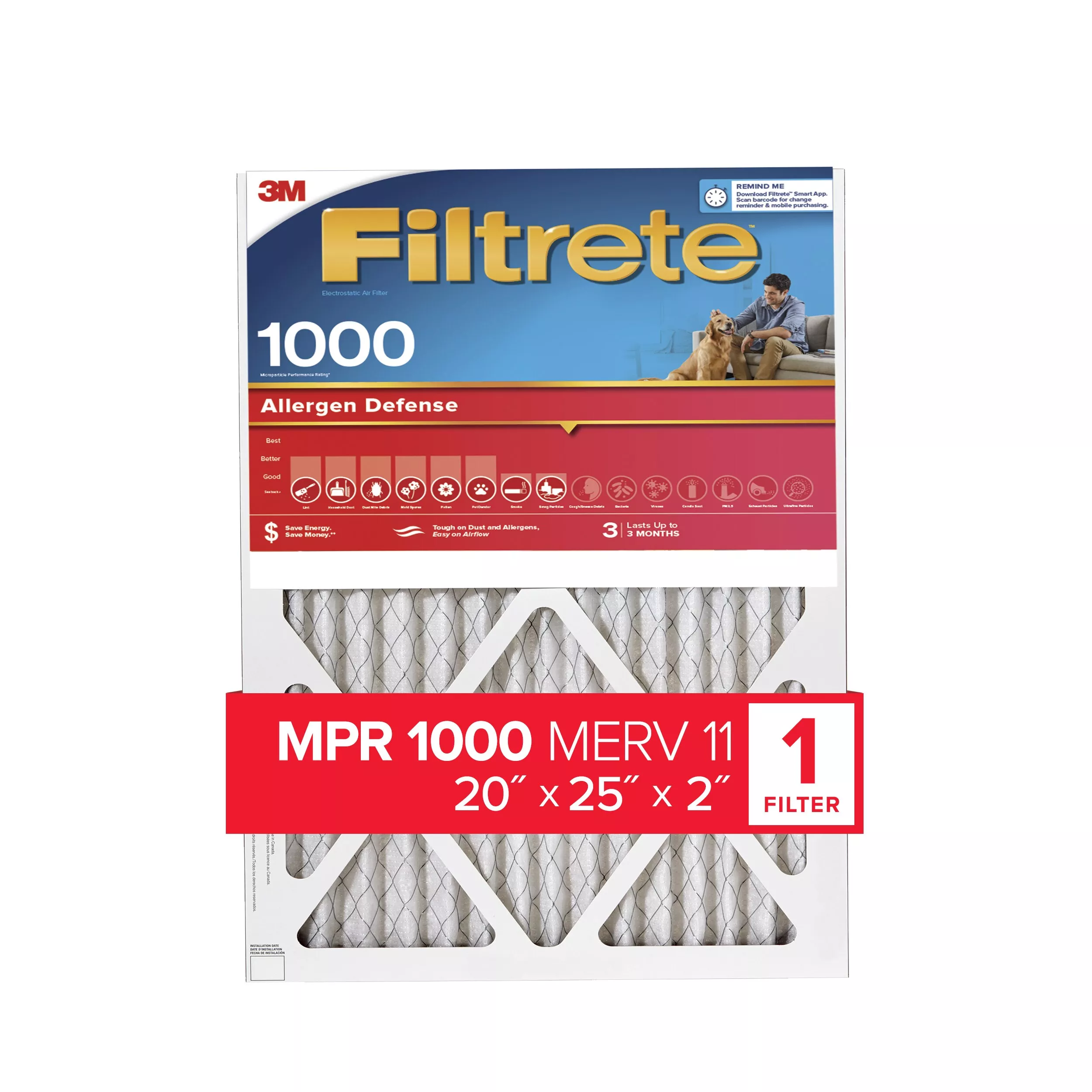 Filtrete™ Electrostatic Air Filter, 1000 MPR, NADP03-2IN-4, 20 in x 25 in x 2 in (50,8 cm x 63,5 cm x 5 cm)