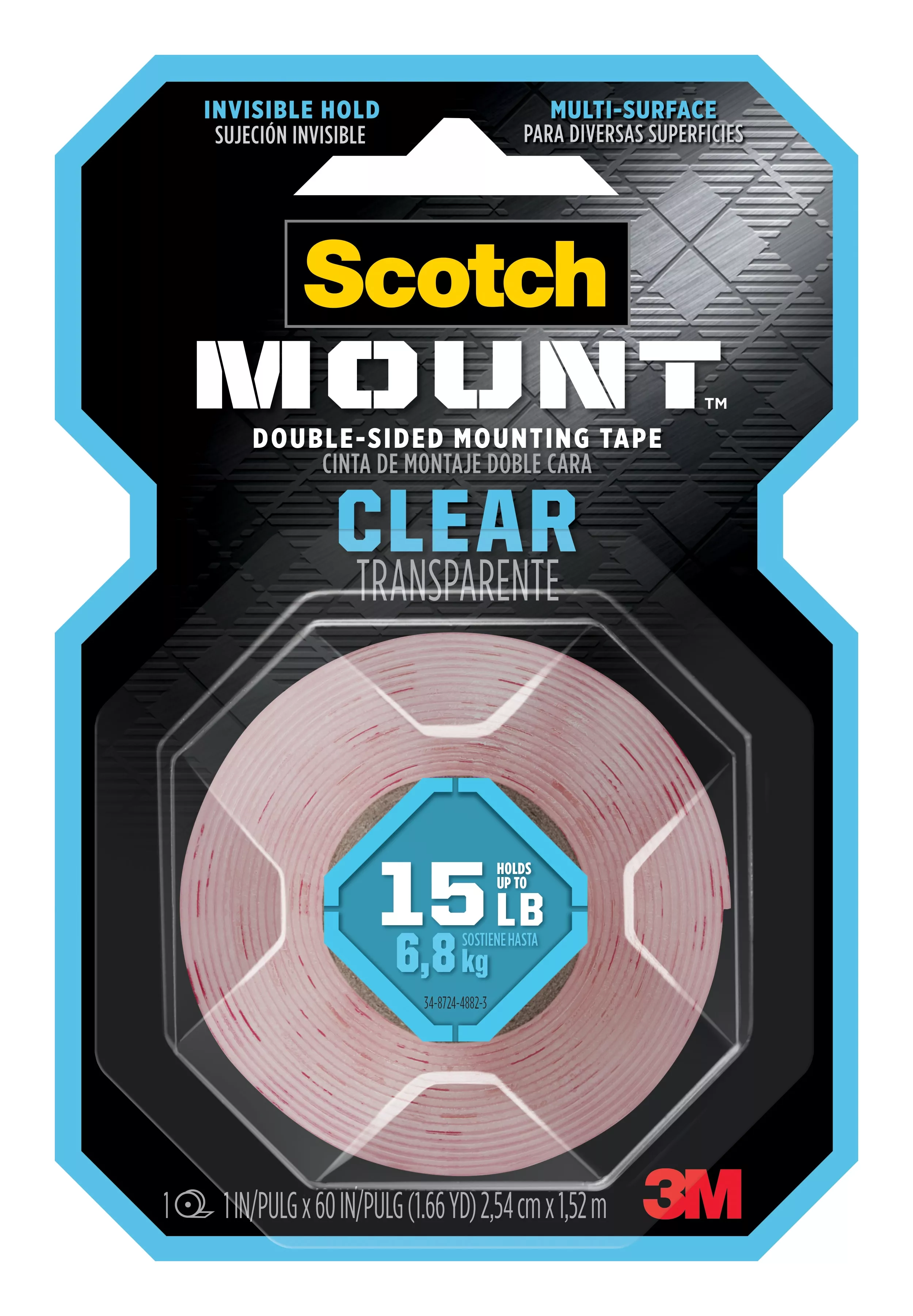 Scotch-Mount™ Clear Double-Sided Mounting Tape 410H, 1 in x 60 in (2.54 cm x 1.52 m)