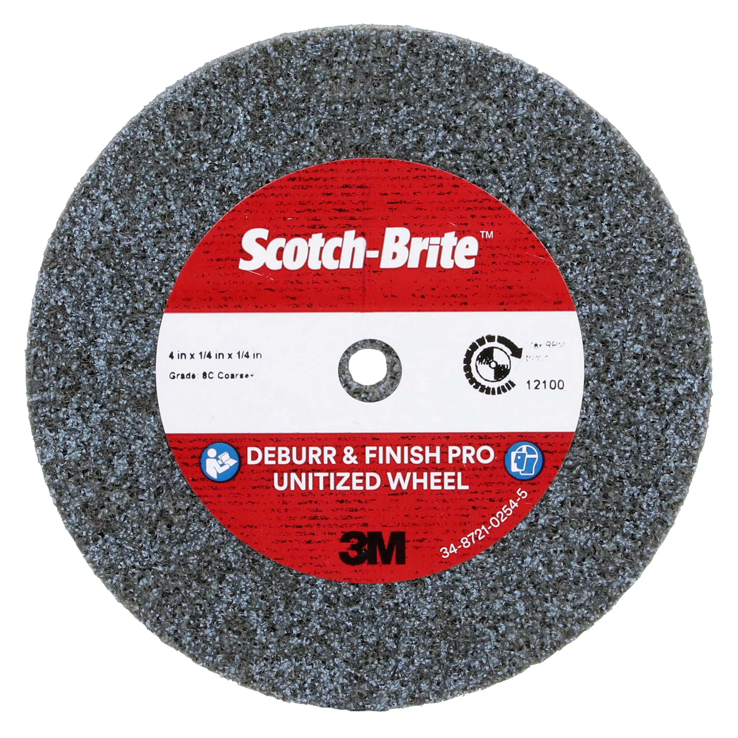 Scotch-Brite™ Deburr & Finish Pro Unitized Wheel, DP-UW, 8C Coarse+, 4
in x 1/4 in x 1/4 in
