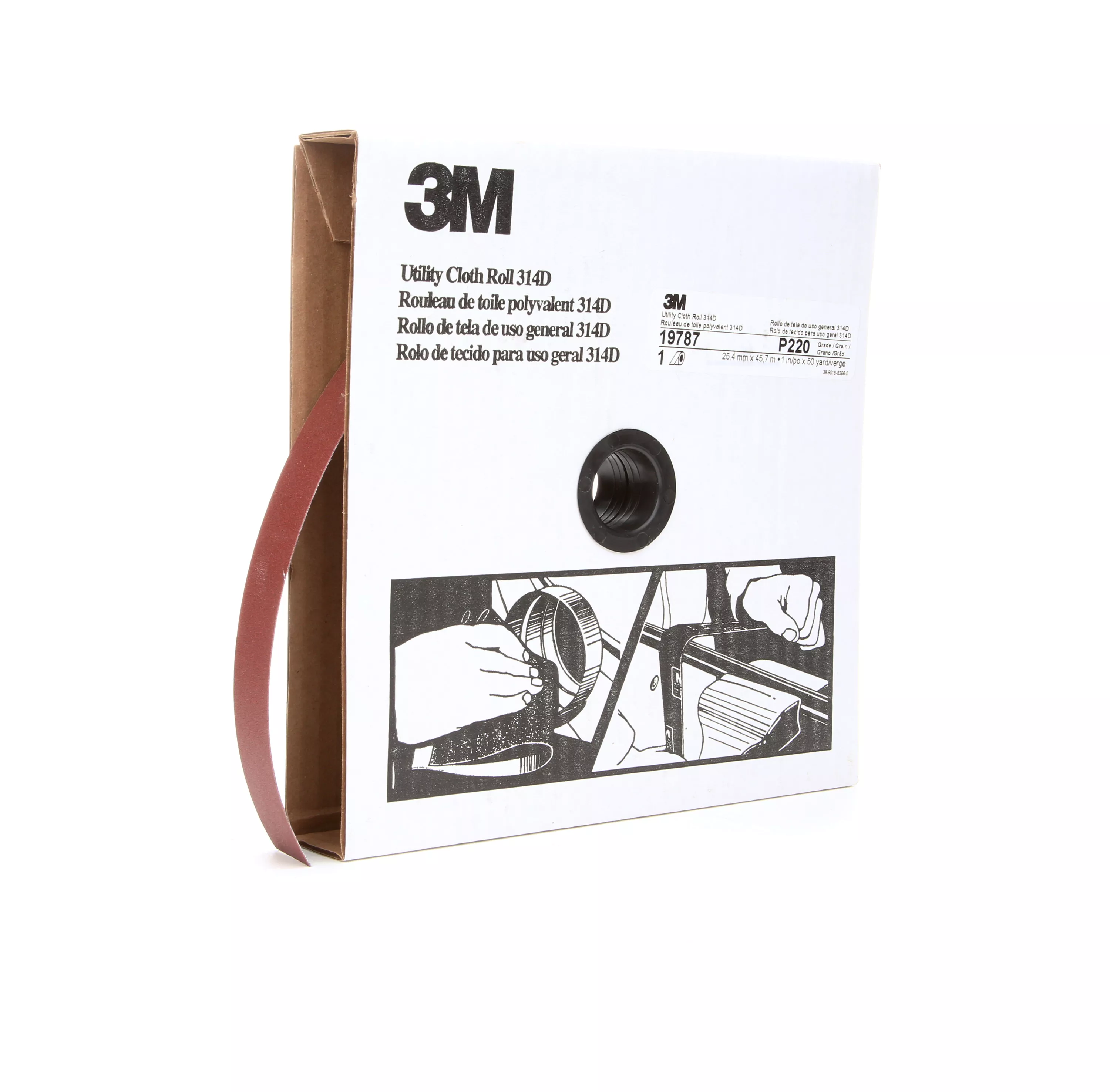 3M™ Utility Cloth Roll 314D, P220 J-weight, 1 in x 50 yd, 5 ea/Case