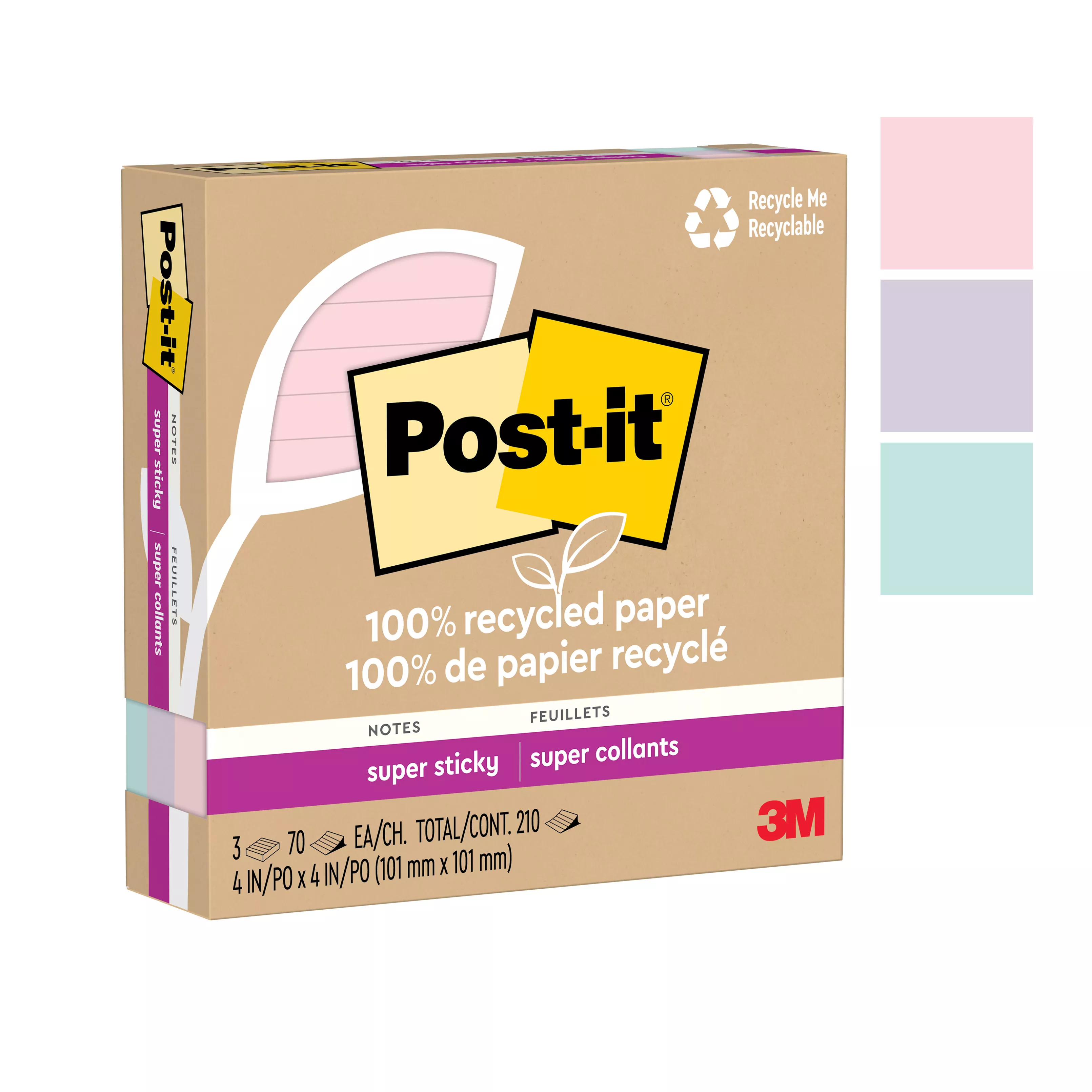 SKU 7100290323 | Post-it® Super Sticky Recycled Notes 675R-3SSNRP