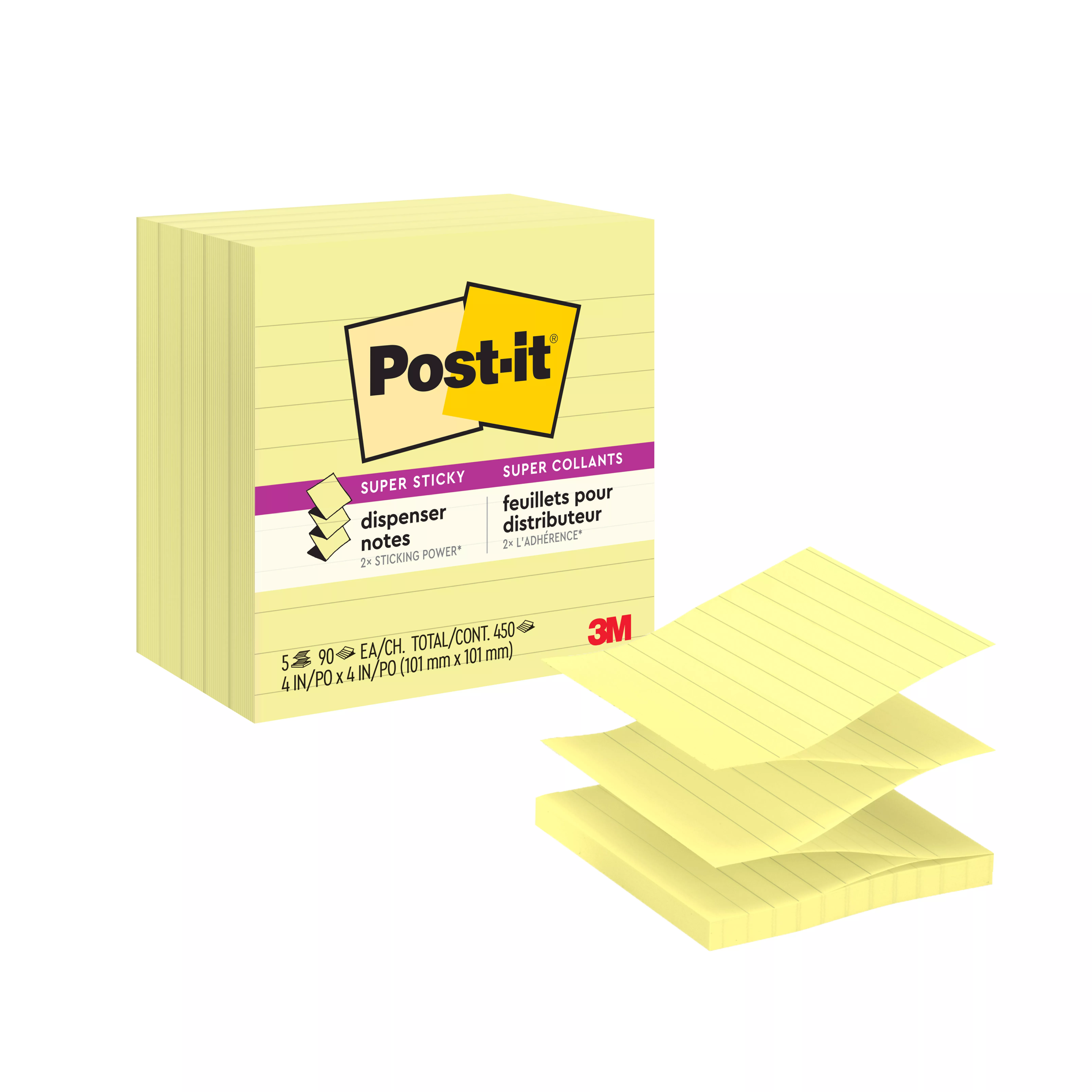 Post-it® Super Sticky Dispenser Pop-up Notes R440-YWSS, 4 in x 4 in (101 mm x 101 mm), Canary Yellow