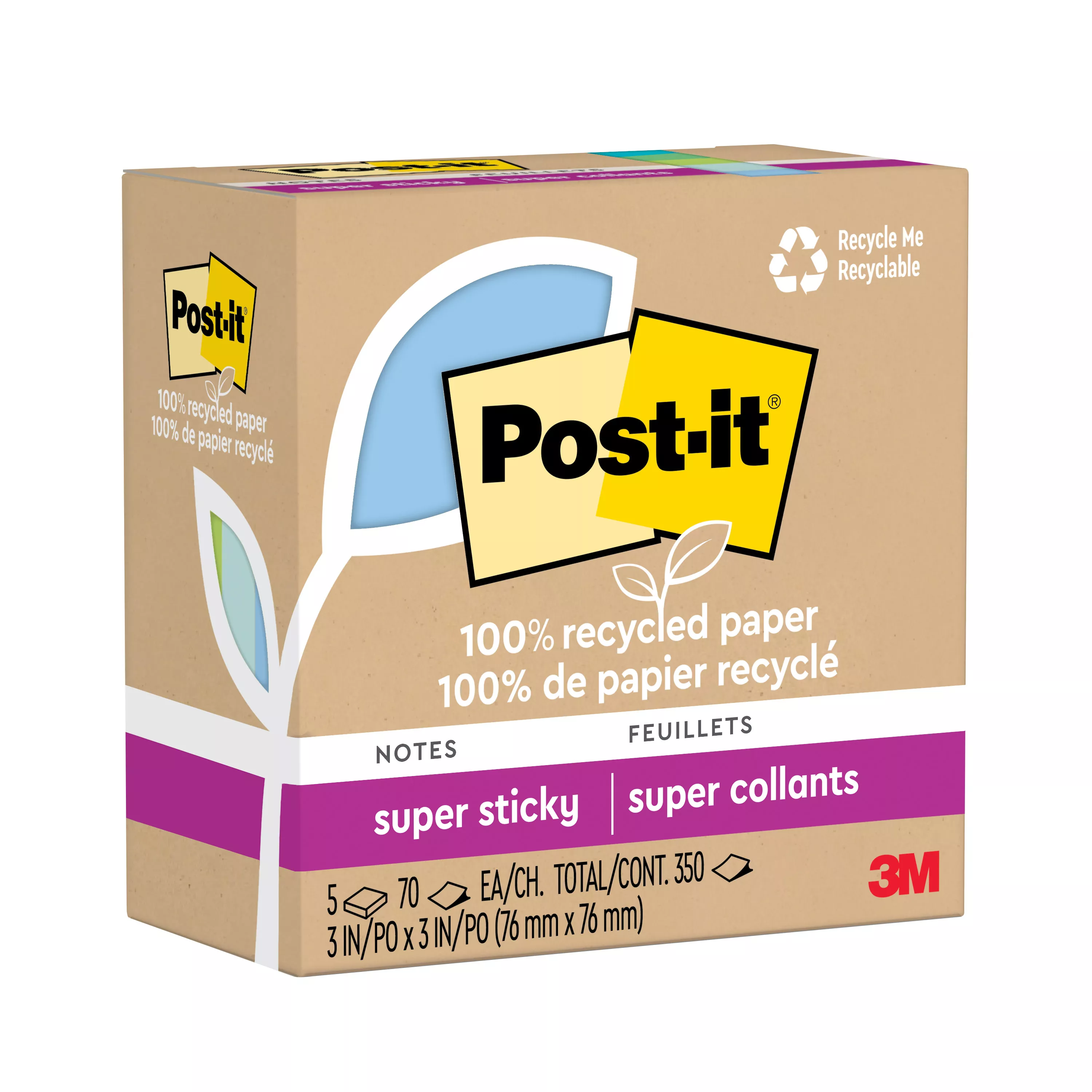 SKU 7100290422 | Post-it® Super Sticky Recycled Notes 654R-5SST
