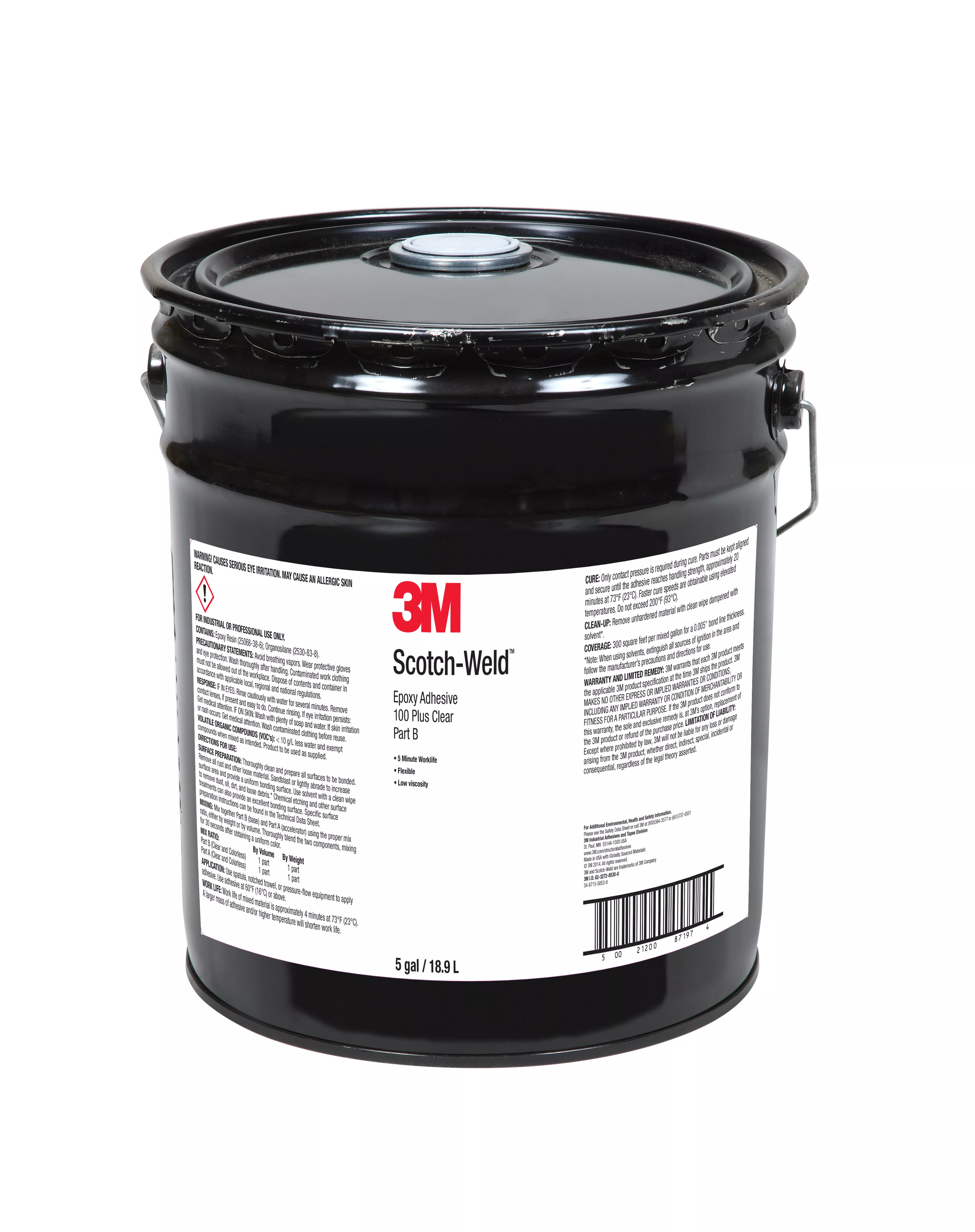 3M™ Scotch-Weld™ Epoxy Adhesive 100 Plus, Clear, Part B, 5 Gallon
(Pail), Drum