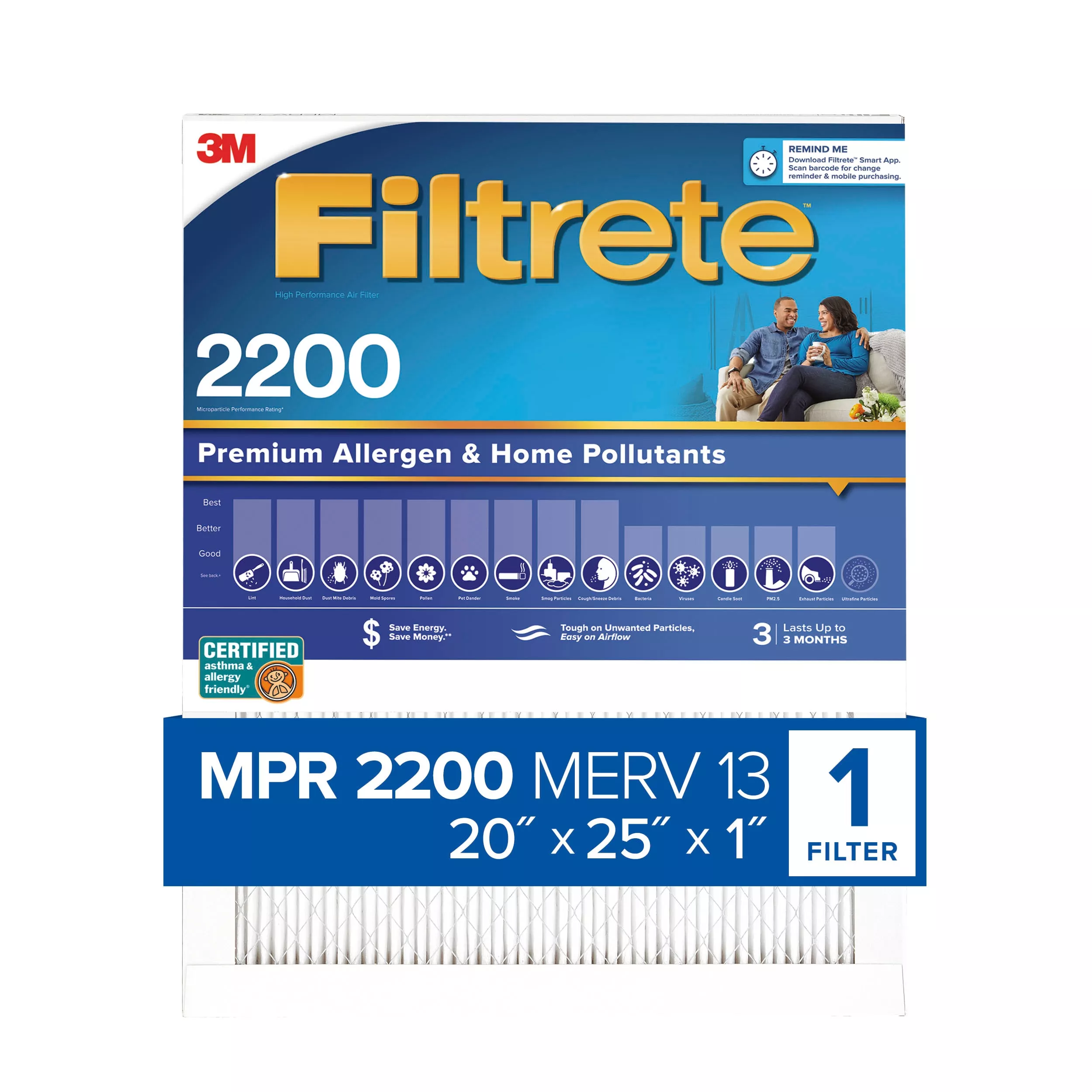 SKU 7100189189 | Filtrete™ Premium Allergen & Home Pollutants Air Filter 2200 MPR EA03-4