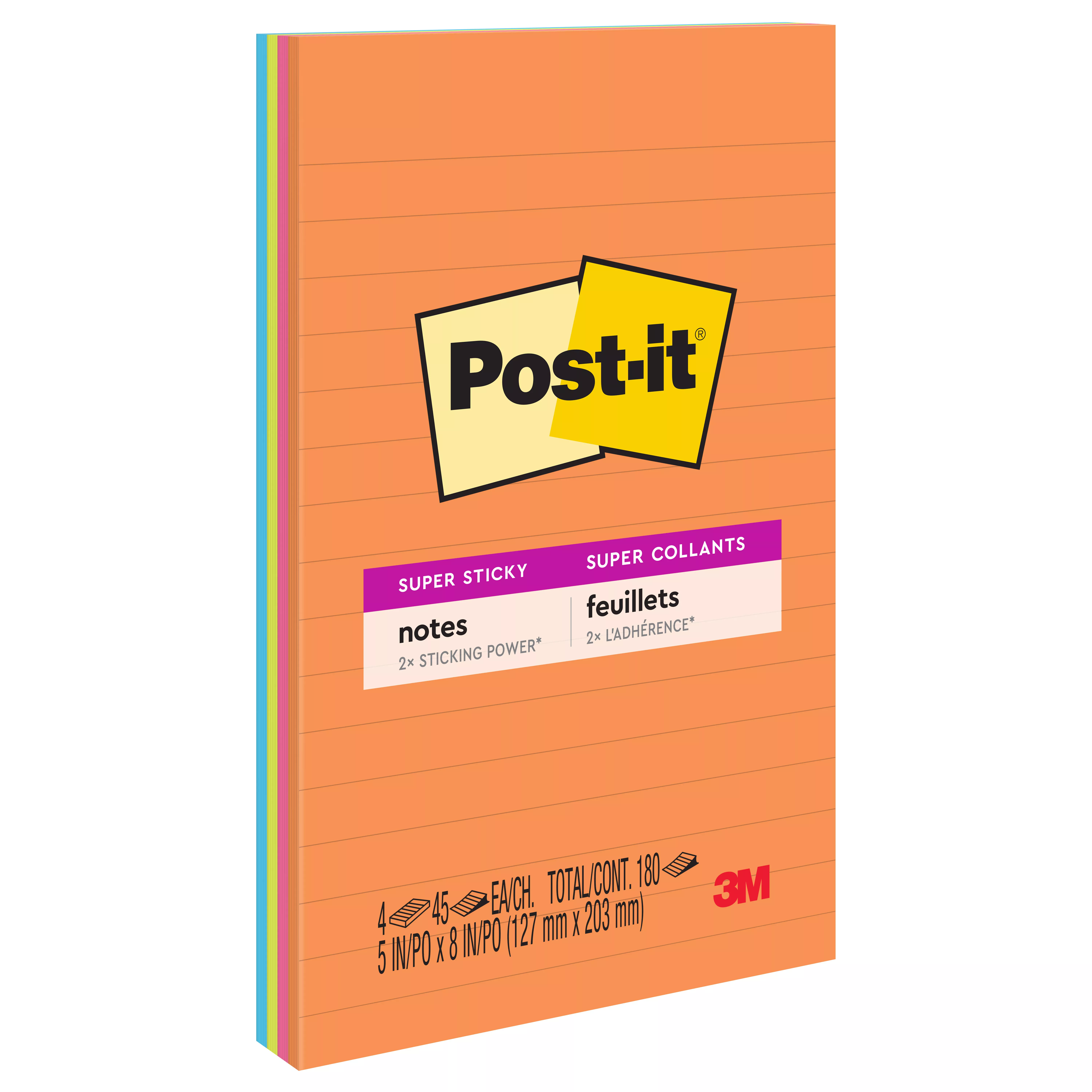 Post-it® Super Sticky Notes 5845-SSUC, 5 in x 8 in (127 mm x 203 mm) Energy Boost, Lined, 4 Pads/Pack