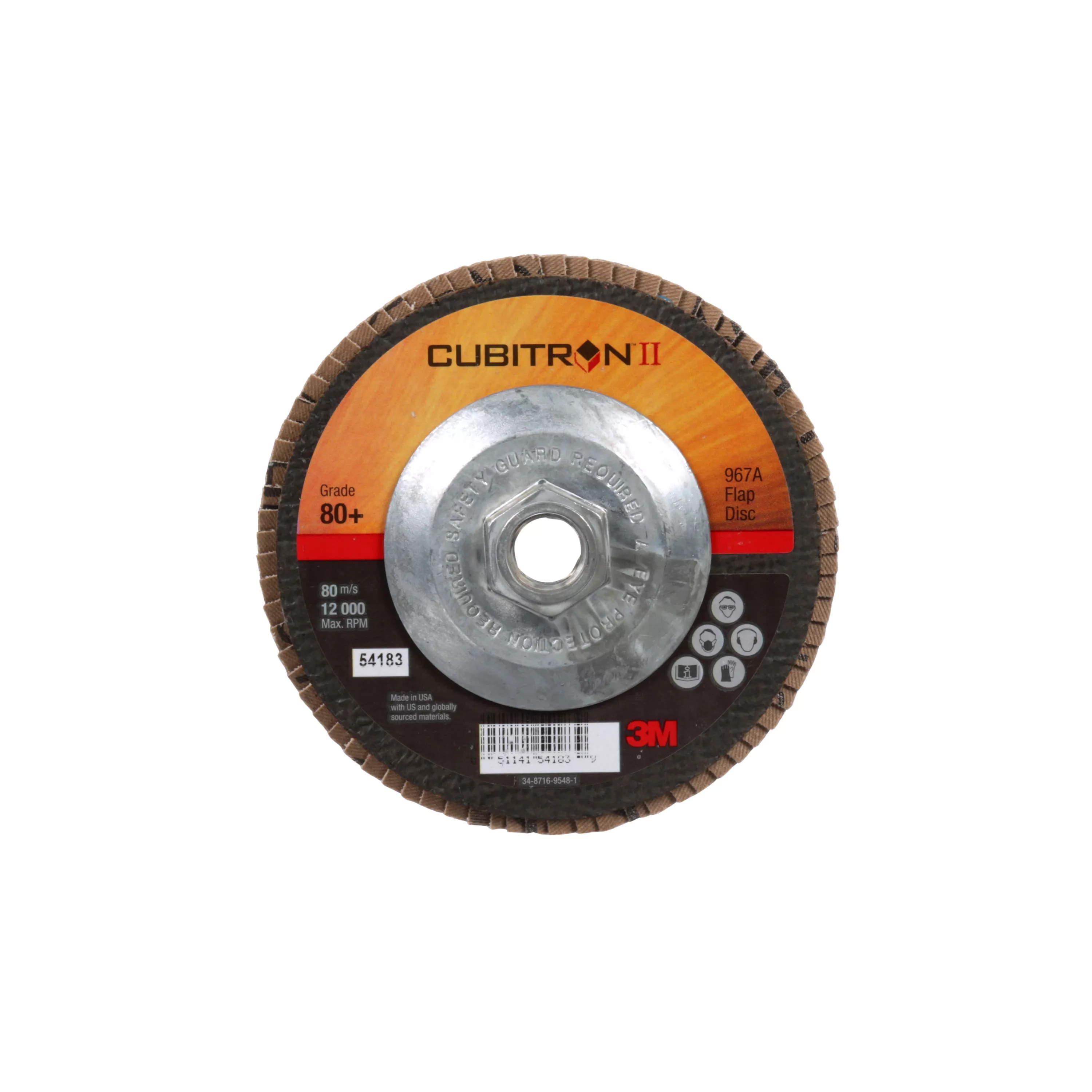 3M™ Cubitron™ II Flap Disc 967A, 80+, T27, 5 in x 5/8