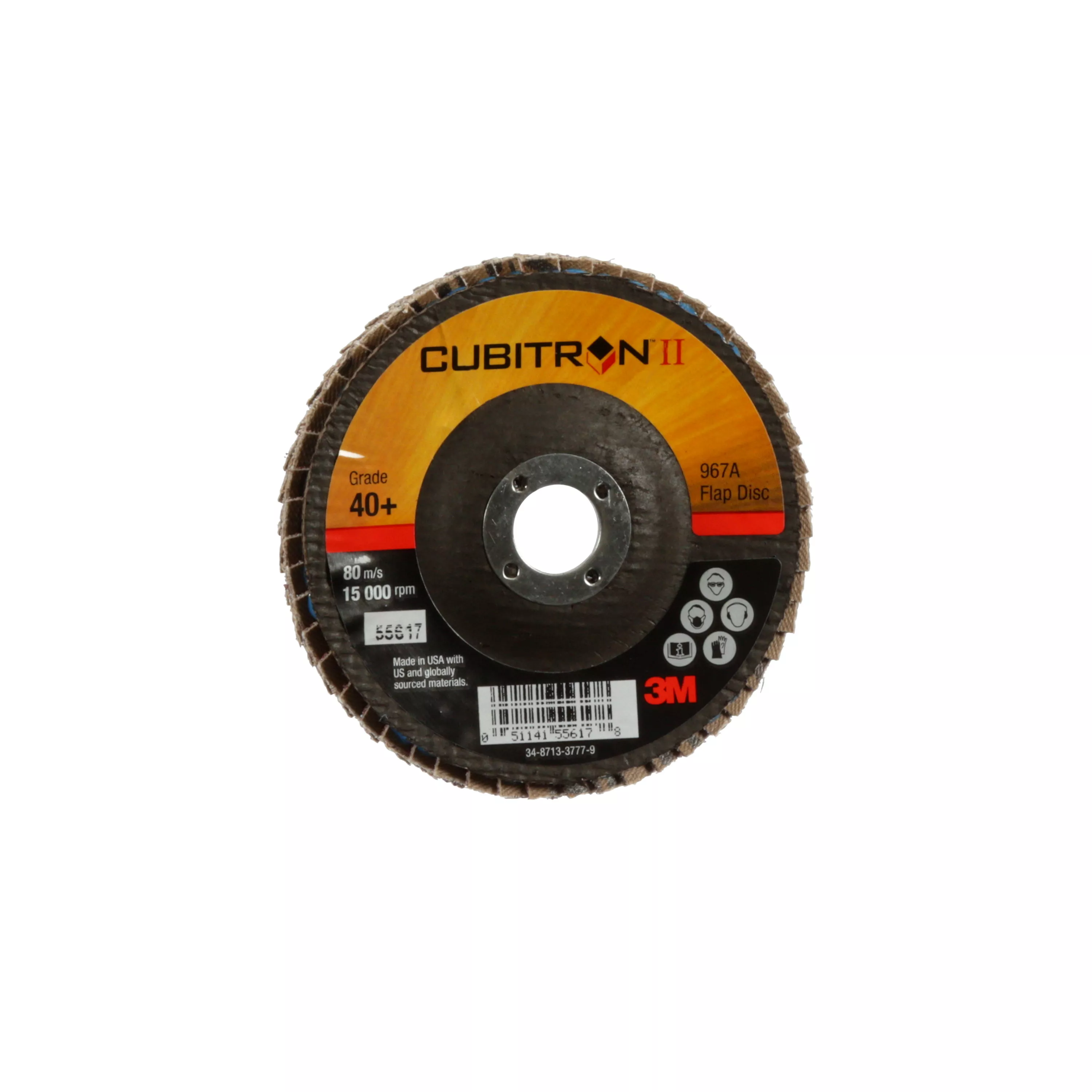 3M™ Cubitron™ II Flap Disc 967A, 40+, T29, 4 in x 5/8 in, 10 ea/Case