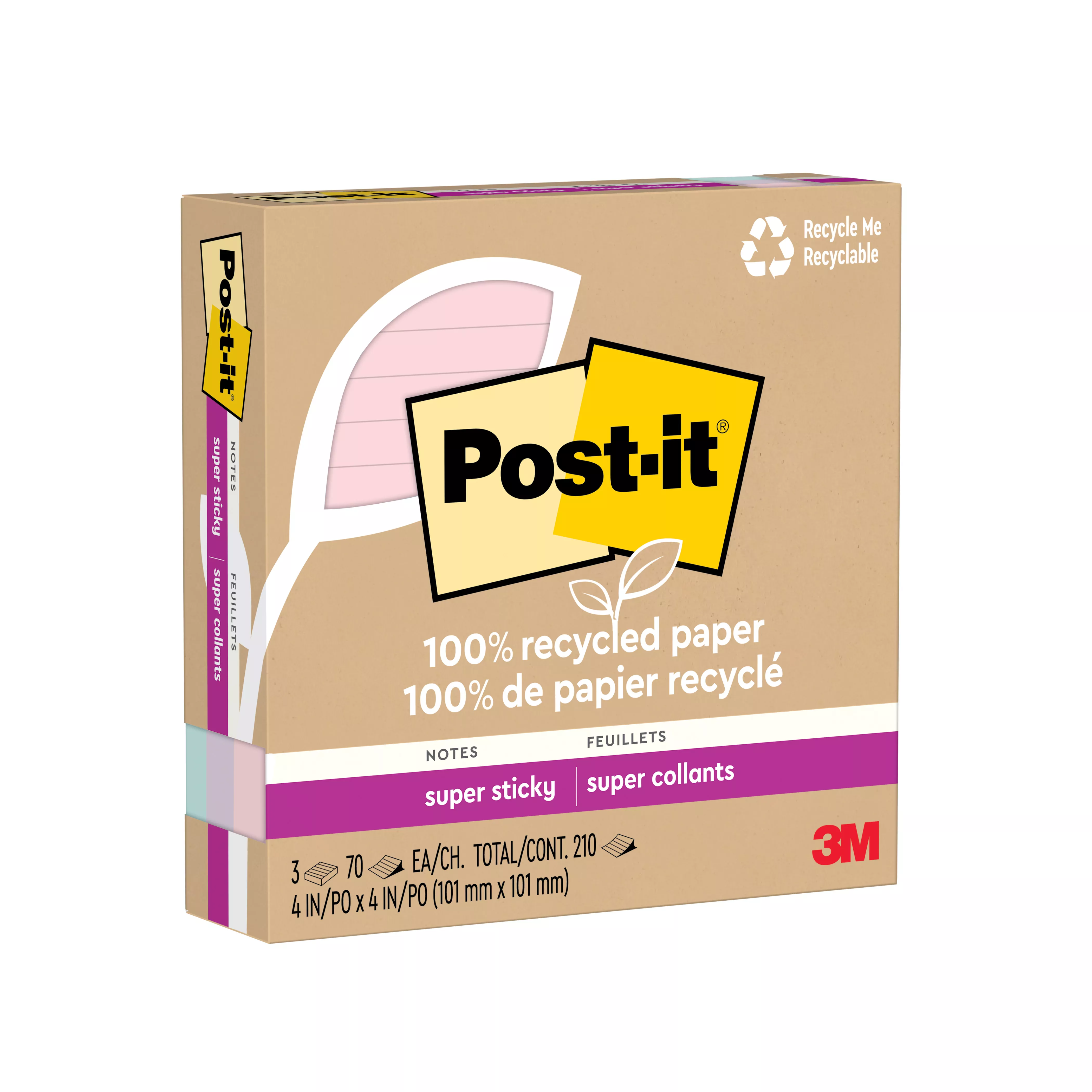 SKU 7100290323 | Post-it® Super Sticky Recycled Notes 675R-3SSNRP