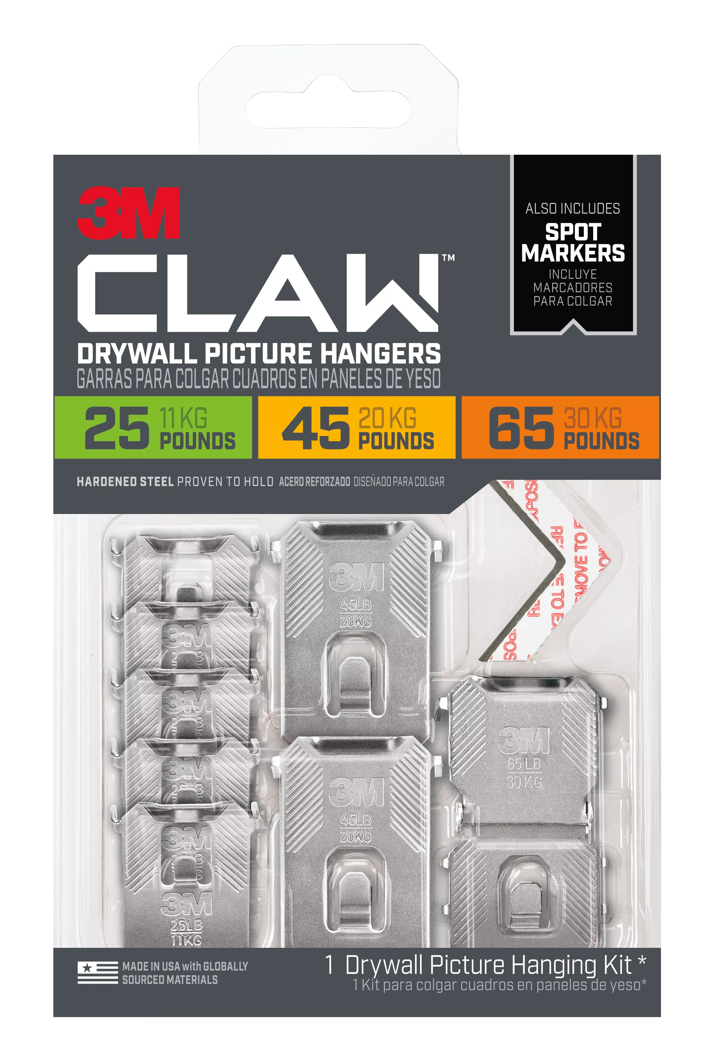 3M CLAW™ Drywall Picture Hangers with Temporary Spot Markers 3PHKITM-8ES, Assorted