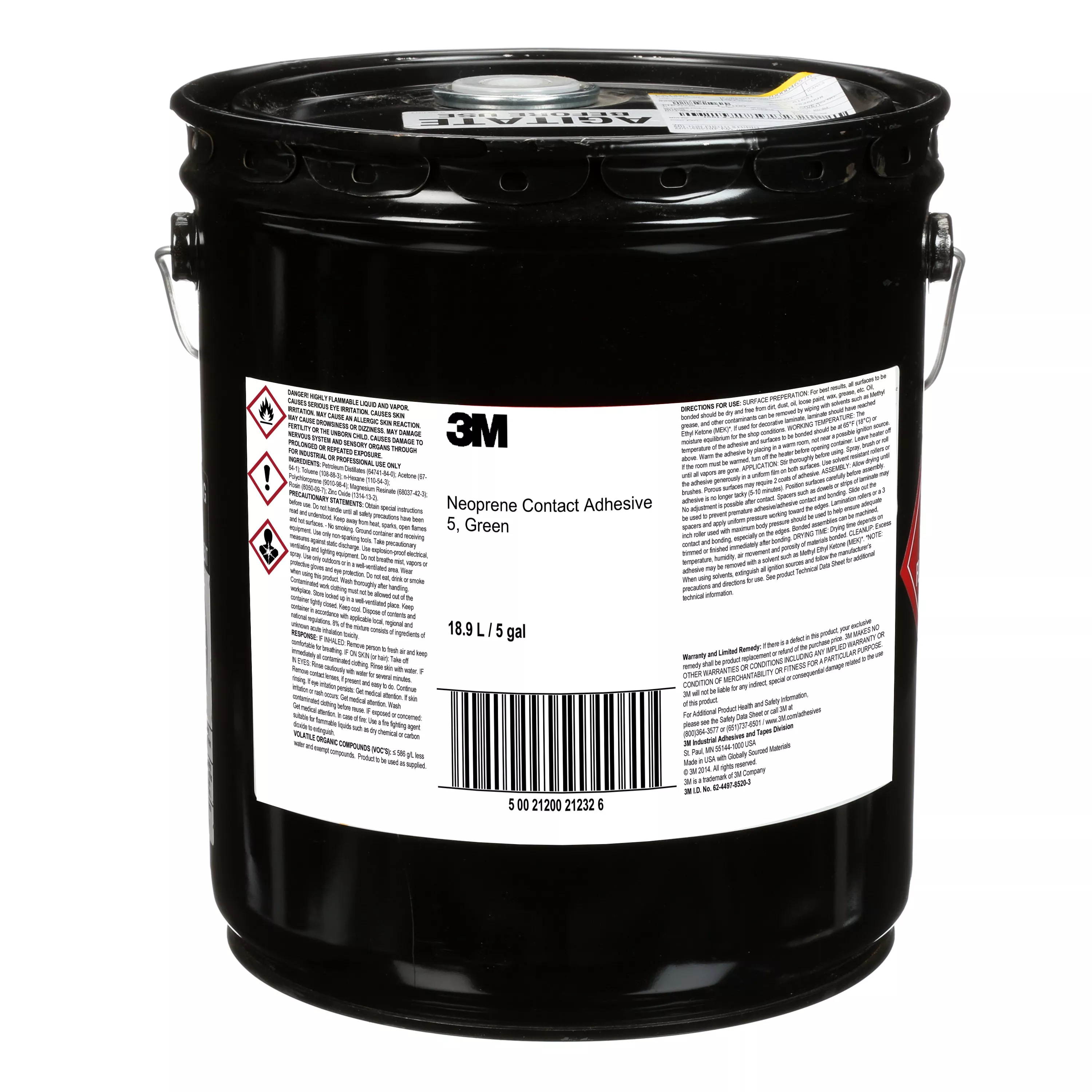 3M™ Neoprene Contact Adhesive 5, Green, 5 Gallon (Pail), 1 Can/Drum