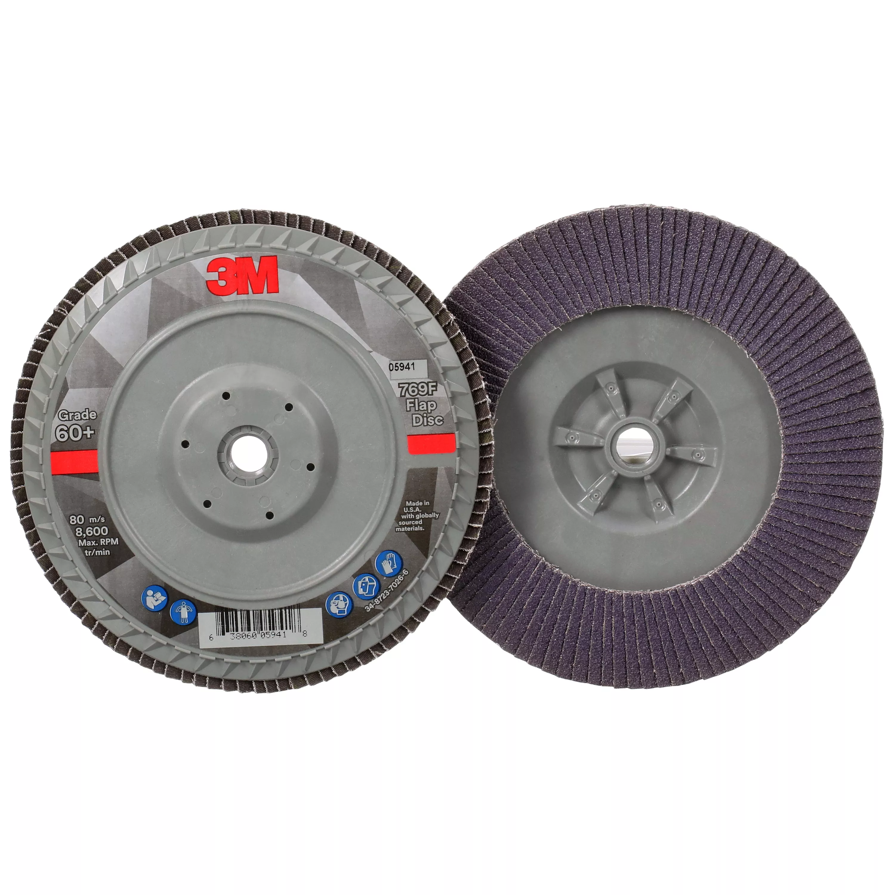 3M™ Flap Disc 769F, 60+, T27 Quick Change, 7 in x 5/8 in-11, 5 ea/Case
