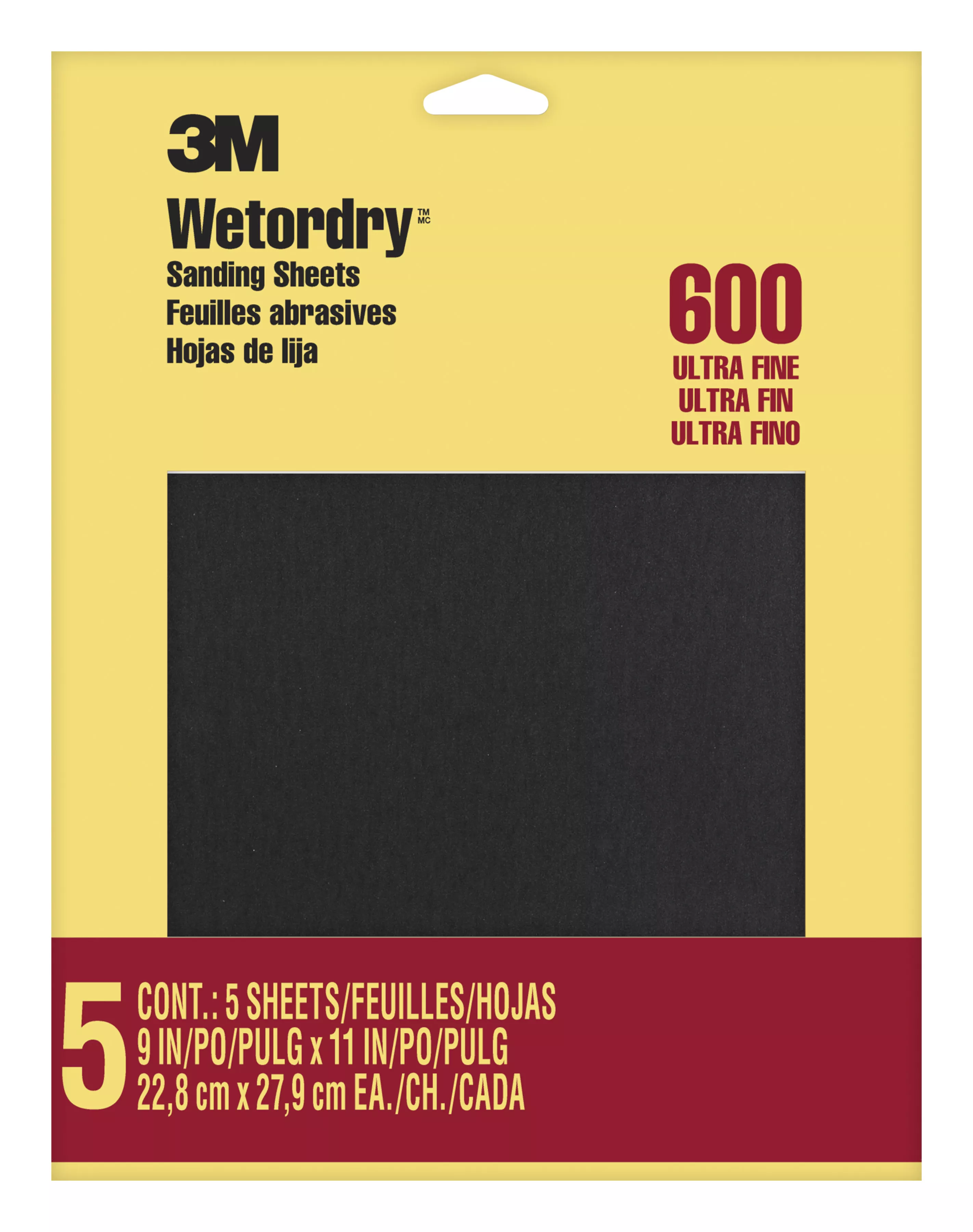 3M™ Wetordry™ Sanding Sheets 9084NA, 9 in x 11 in, 600 grit, 5 sheets/pk, 10 pks/inner, 50 pks/cs