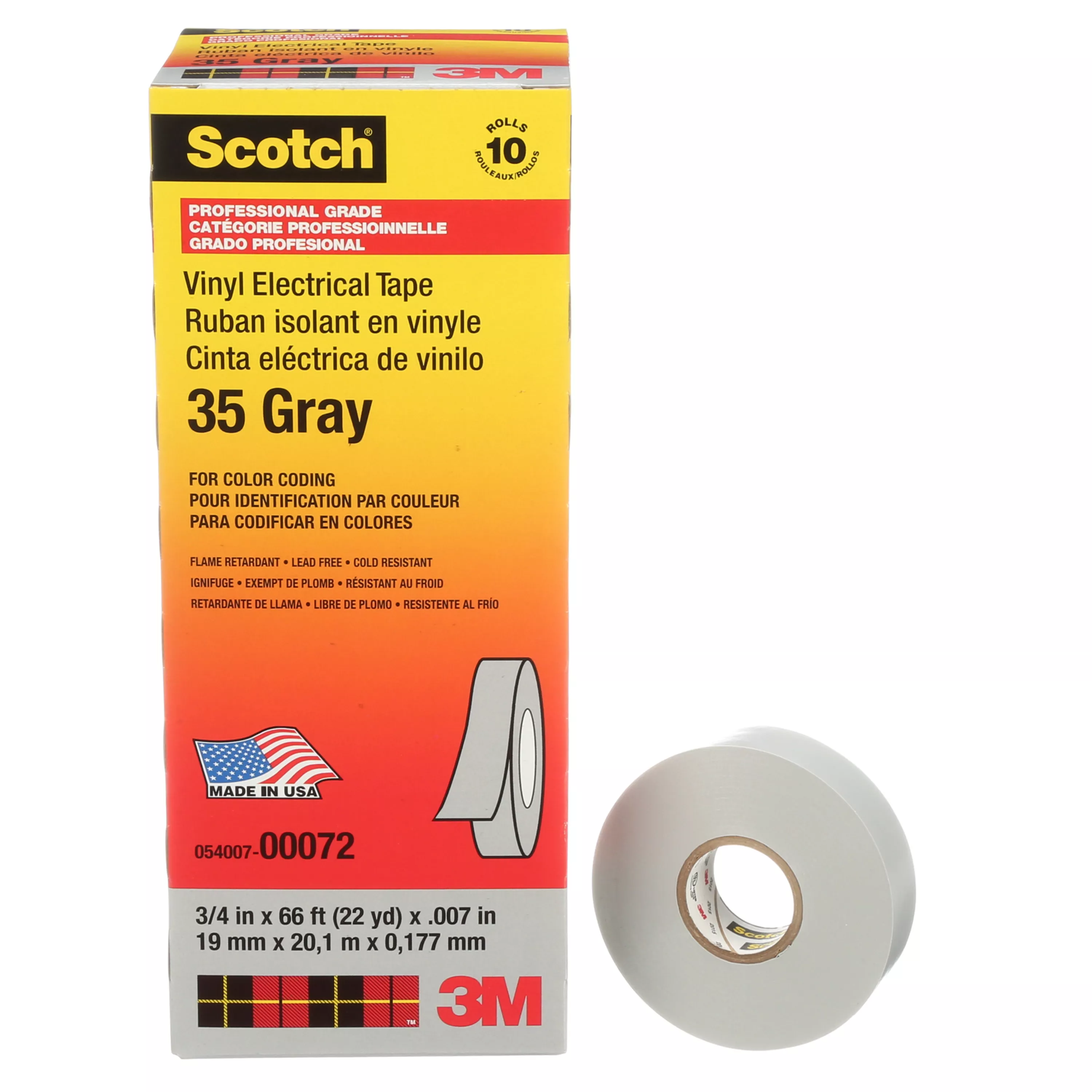 Scotch® Vinyl Color Coding Electrical Tape 35, 3/4 in x 66 ft, Gray, 10
rolls/carton, 100 rolls/Case
