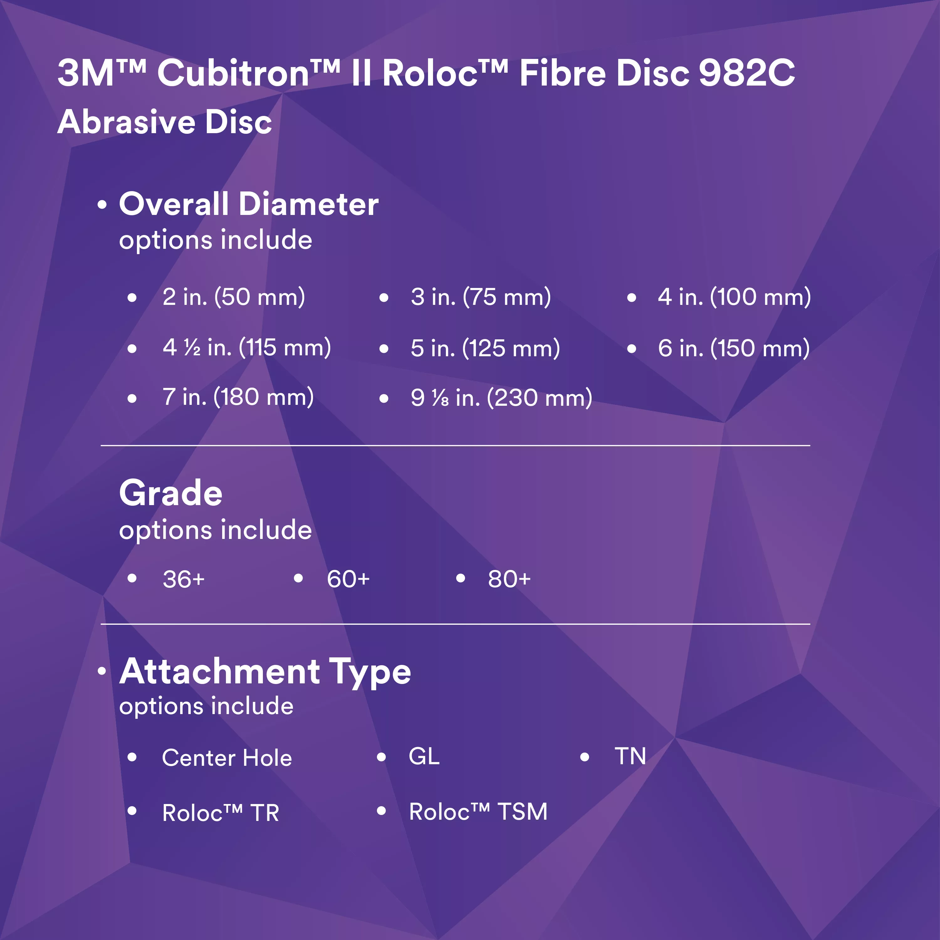 SKU 7000118430 | 3M™ Cubitron™ II Roloc™ Fibre Disc 982C