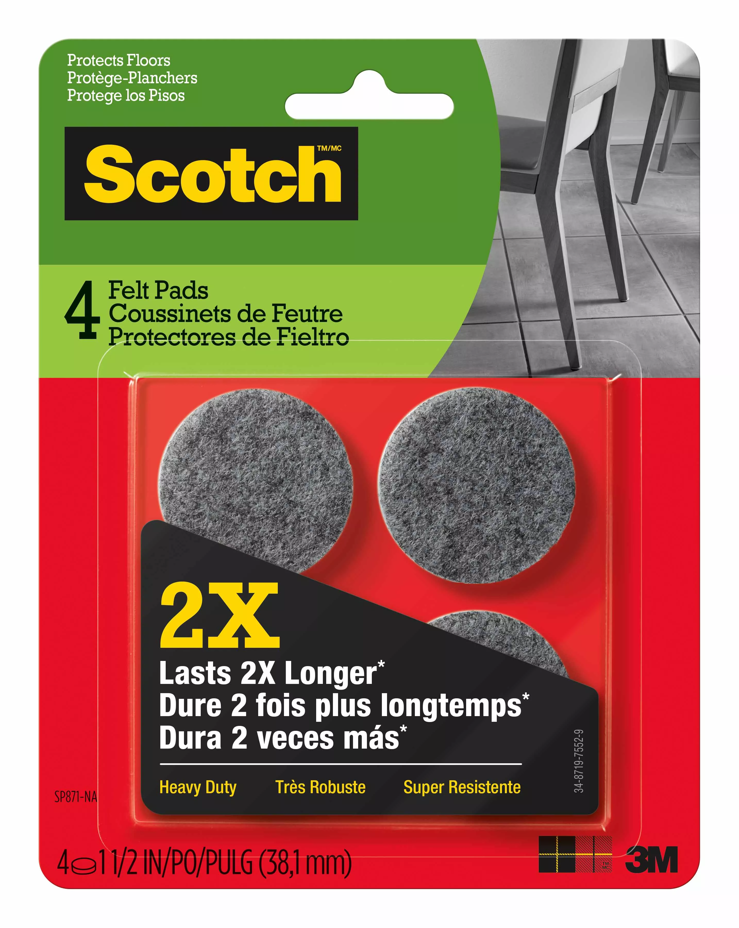 Scotch™ Heavy Duty Felt Pads, SP871-NA, 1.5 inch