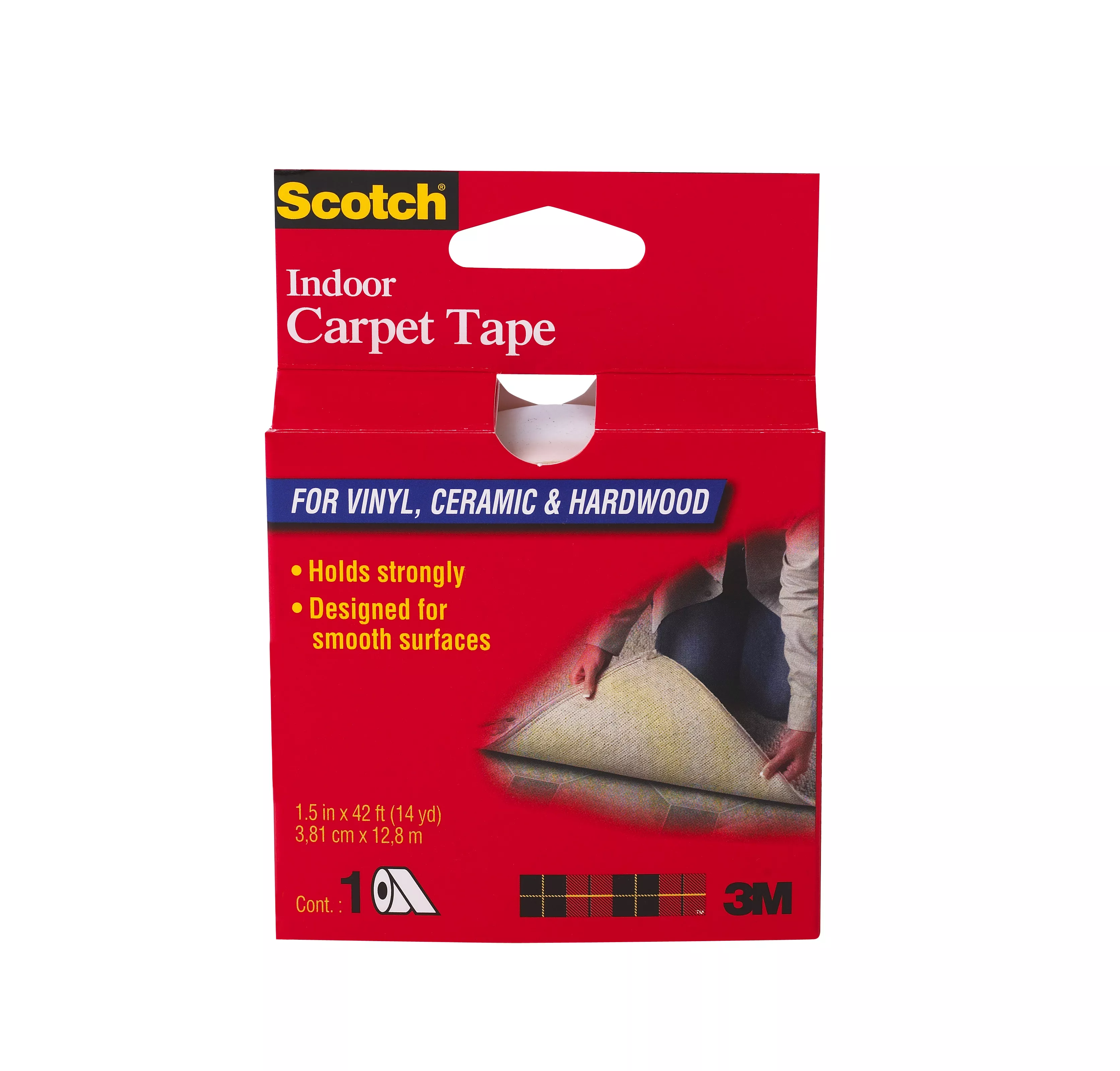 Scotch® Indoor Carpet Tape CT2010, 1.5 in x 42 ft (38.1 mm x 12.8
m), Carpet Tape