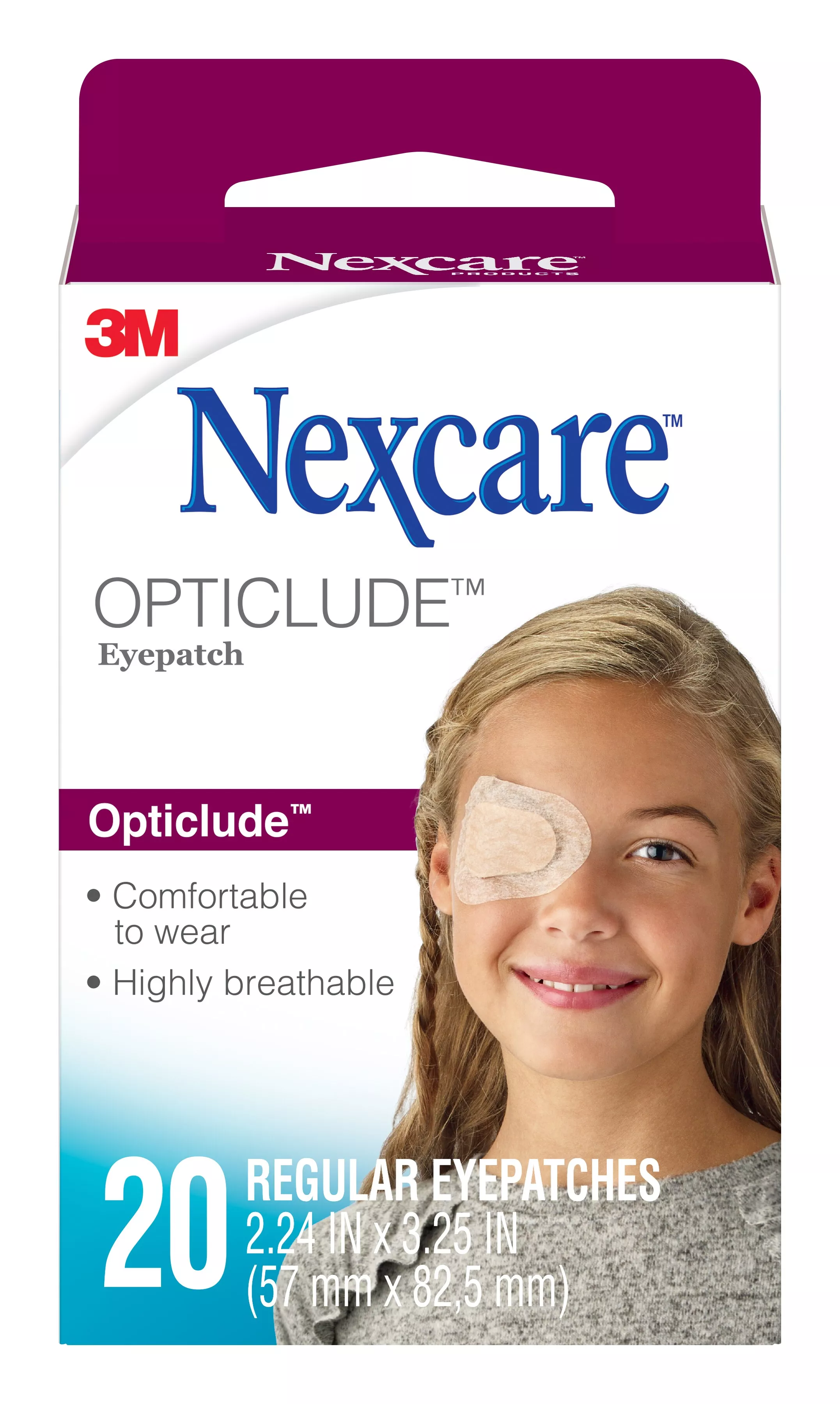 Nexcare™ Opticlude™ Orthoptic Eye Patch 1539, Regular, 3.18 in x 2.18 in
(81 mm x 55.5 mm) 20 patches/box