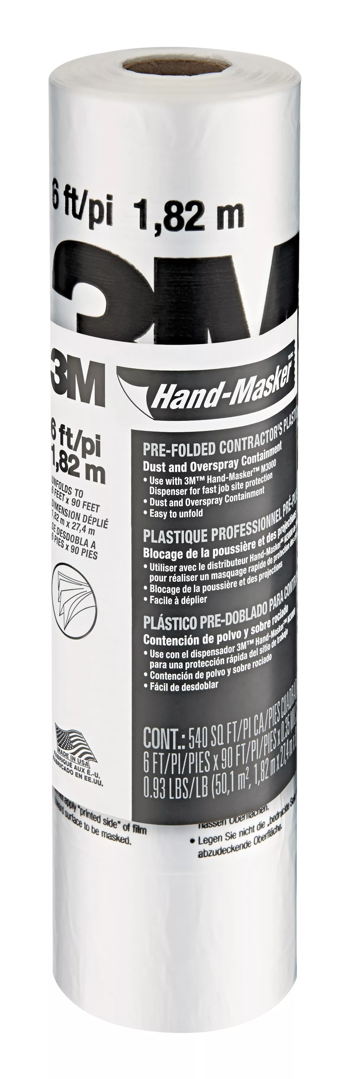 3M™ Hand-Masker™ Contractor's Plastic CP6, 6 ft x 90 ft x 0.00035 in,
(1,82 m x 27,4 m x .00889 mm), 1 Roll/Pack