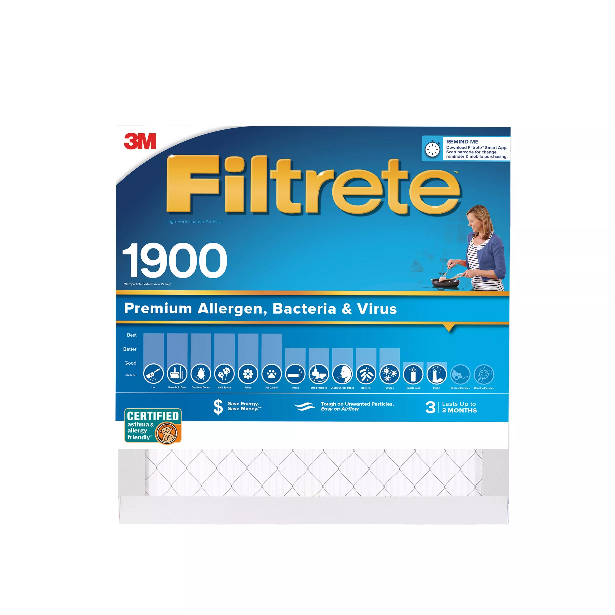 Filtrete™ High Performance Air Filter 1900 MPR UA02-4, 20 in x 20 in x 1 in (50.8 cm x 50.8 cm x 2.5 cm)