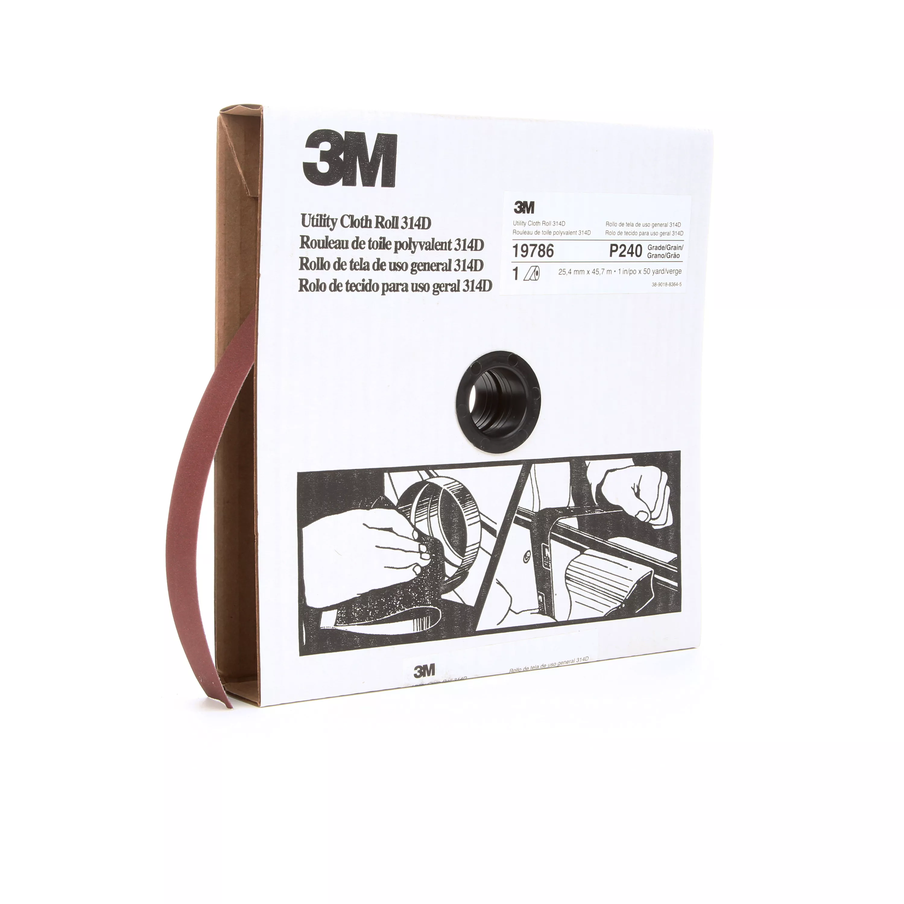 3M™ Utility Cloth Roll 314D, P240 J-weight, 1 in x 50 yd, 5 ea/Case
